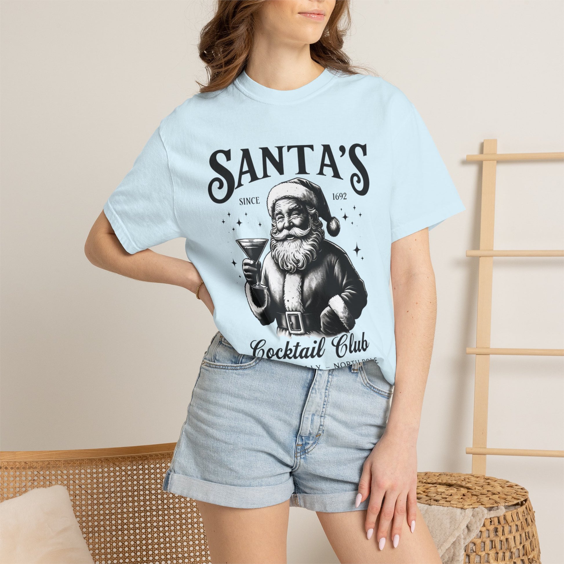 Santa's Cocktail Club T-shirt | Vintage Santa Holding Martini, Holiday Tee