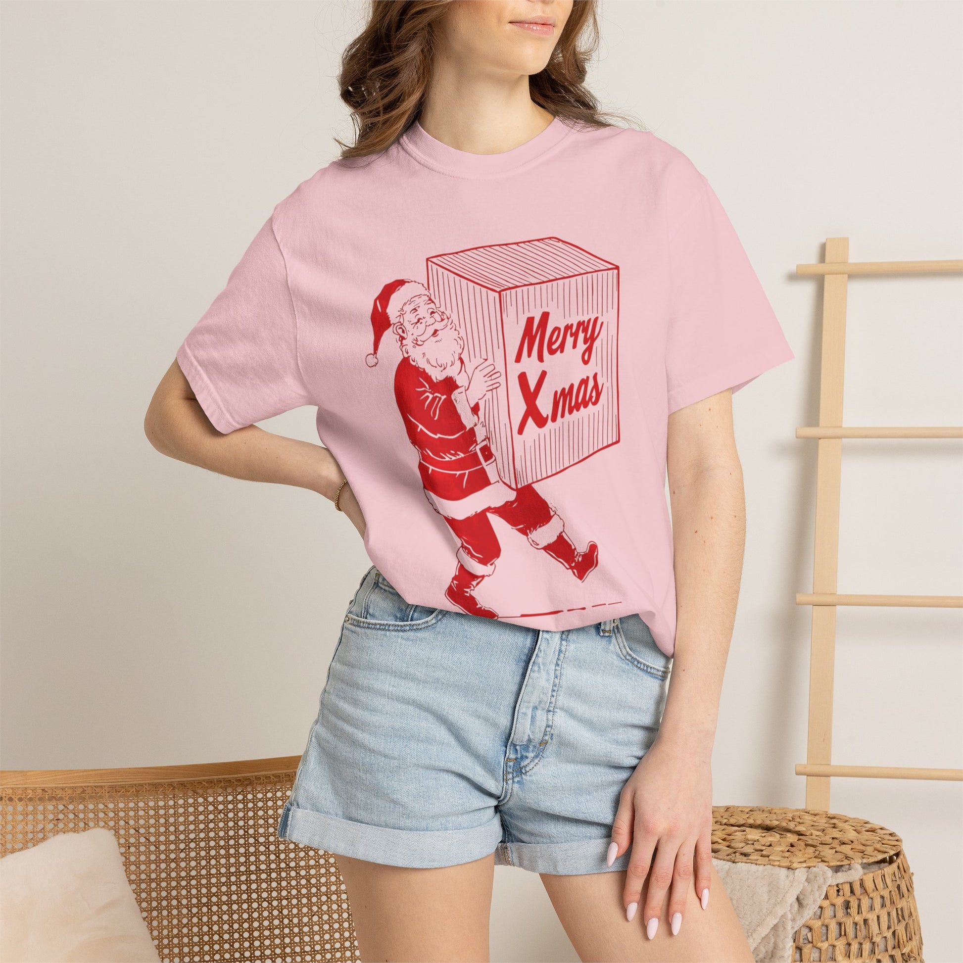 Vintage Santa Carrying Merry Xmas Box T-shirt | Christmas tee
