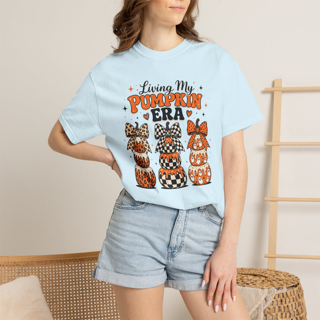 Pumpkin Era T-Shirt — Stacked Patterned Pumpkins Fall Graphic Tee