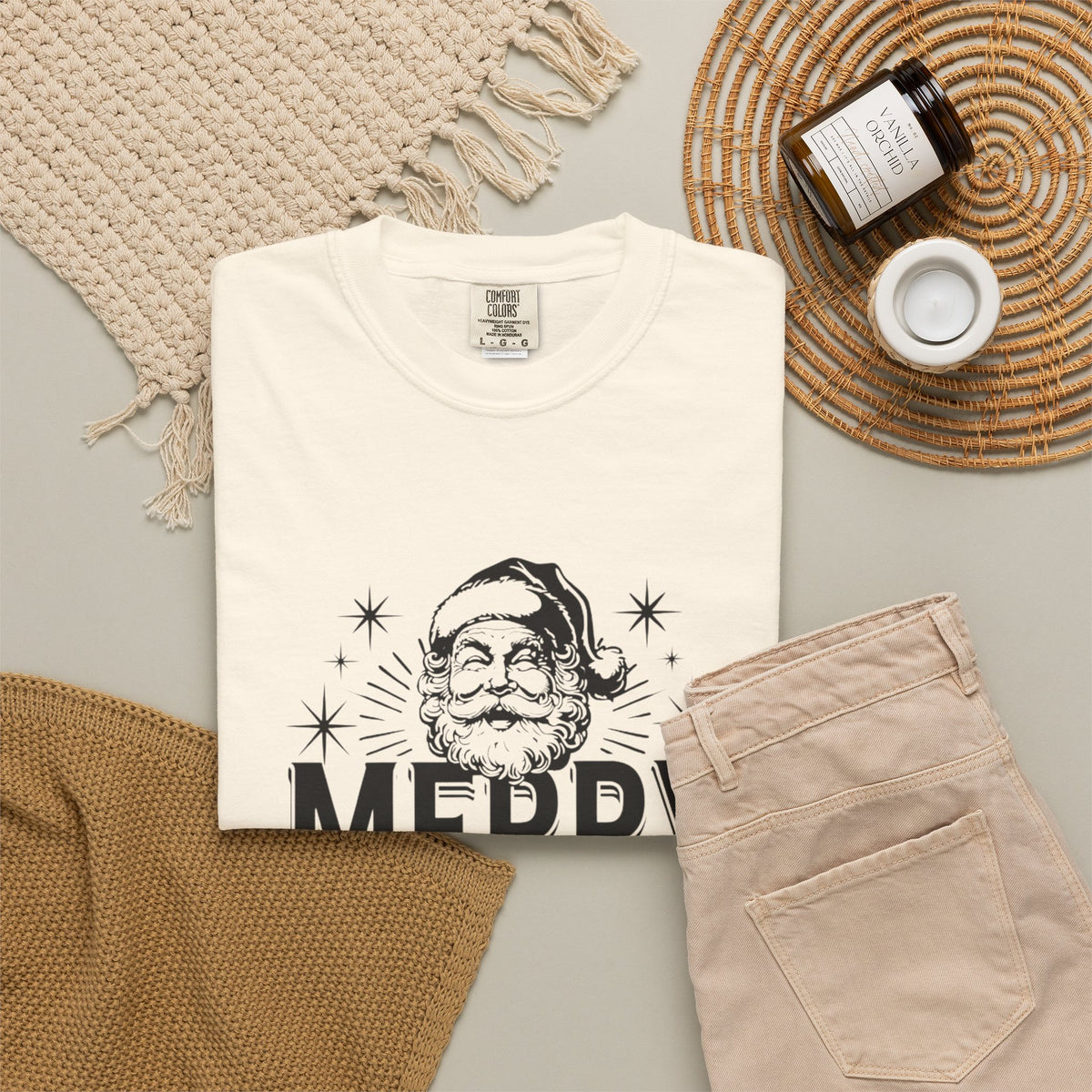 Merry Christmas Santa Face T-shirt | Vintage Holiday Typography