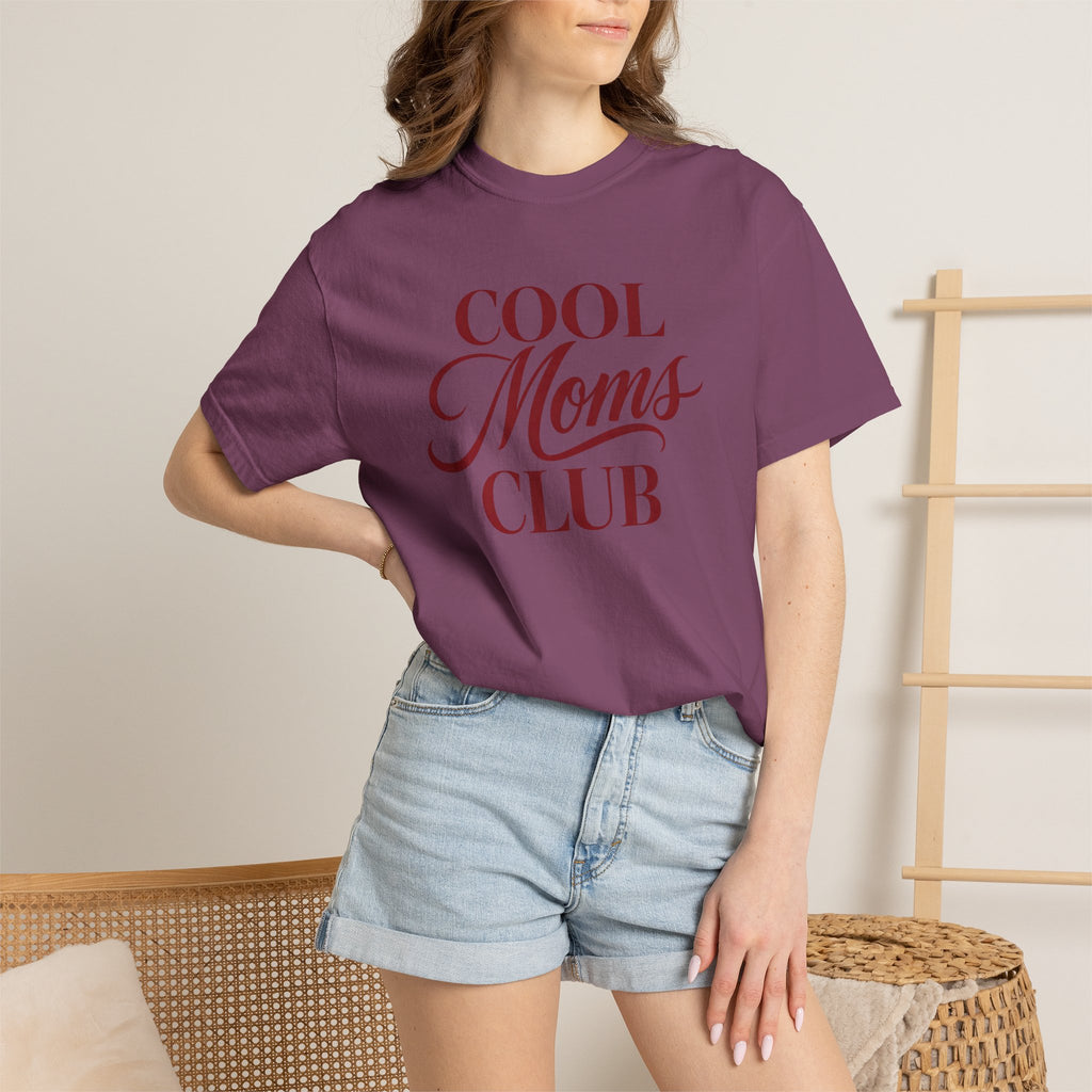 Cool Moms Club T-shirt | Retro Script Mom Tee, Cream Garment-Dyed