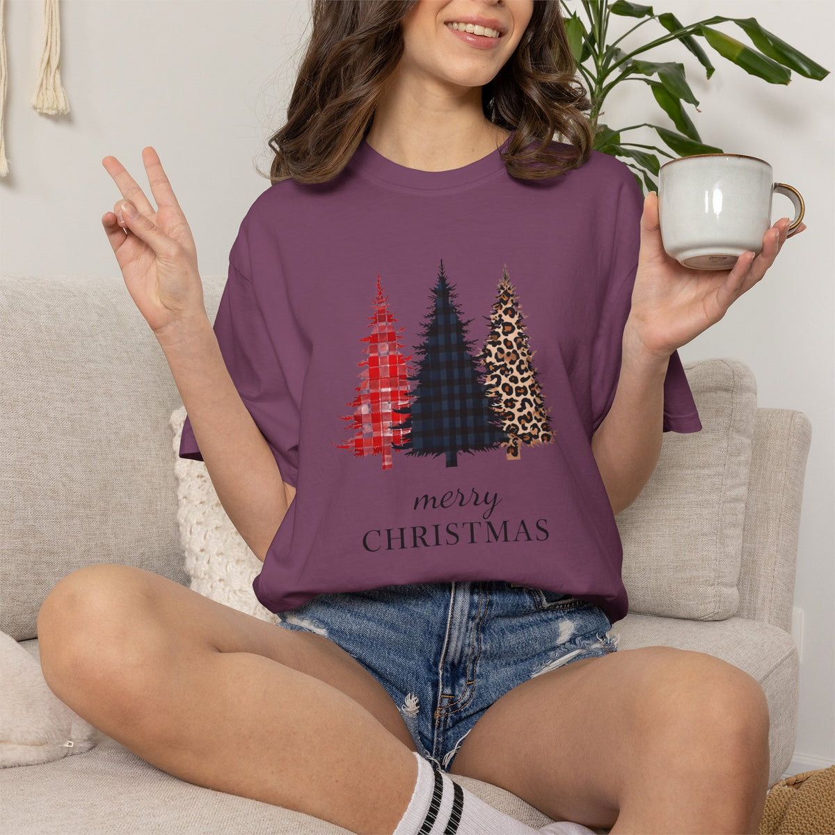 Buffalo Plaid & Leopard Christmas Trees T-Shirt | Merry Christmas