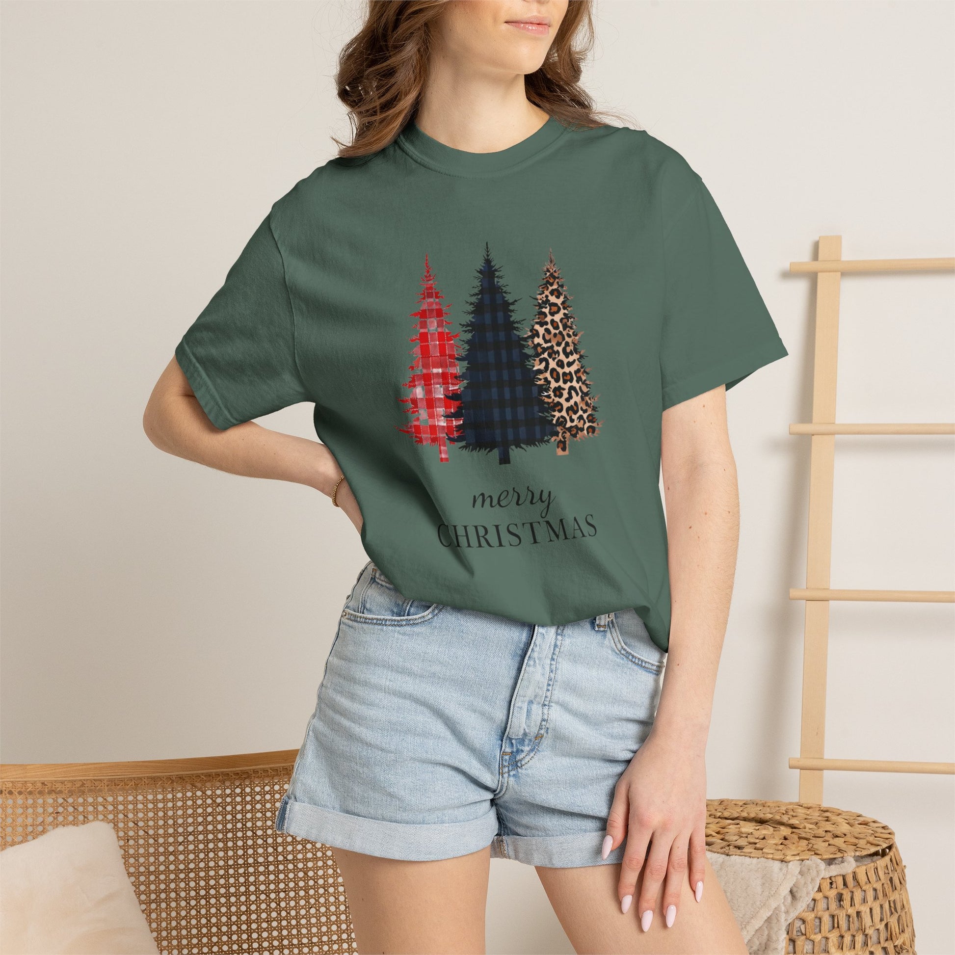 Buffalo Plaid & Leopard Christmas Trees T-Shirt | Merry Christmas