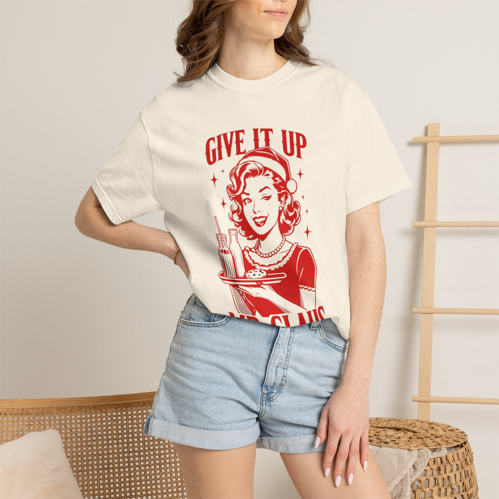 Give It Up Mr. Claus T-Shirt | Retro 1950s Pinup Santa Cookie Design