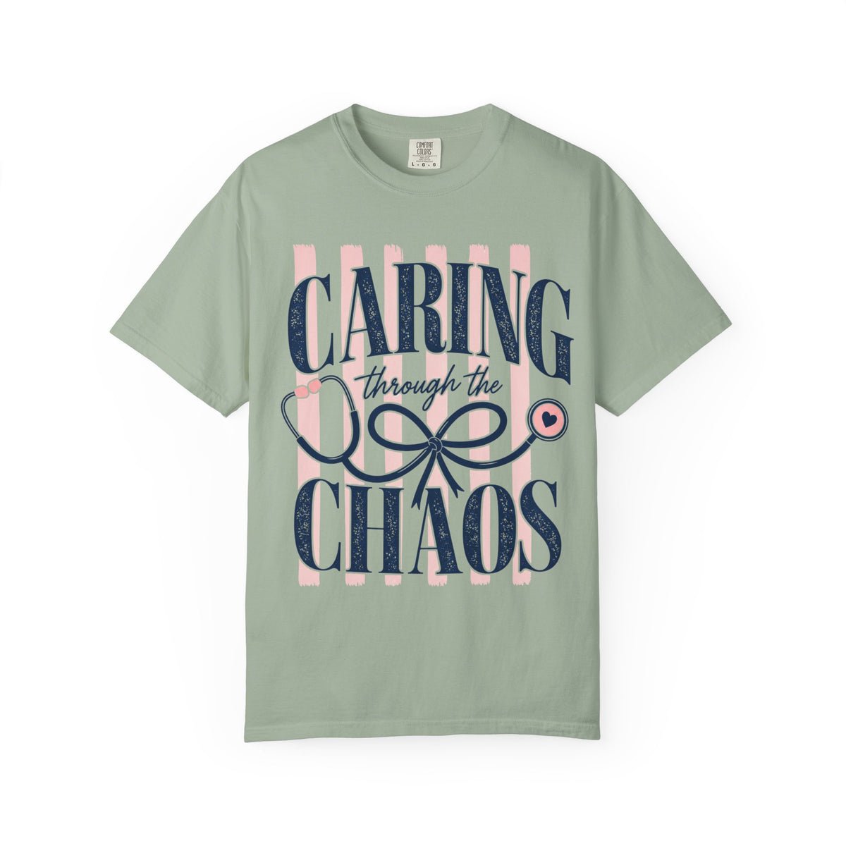 Caring Through the Chaos T-shirt | Nurse Heart Ribbon Design