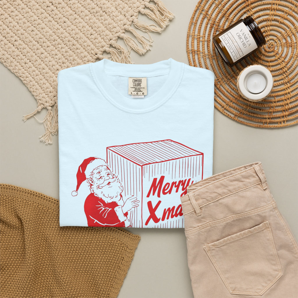 Vintage Santa Carrying Merry Xmas Box T-shirt | Christmas tee