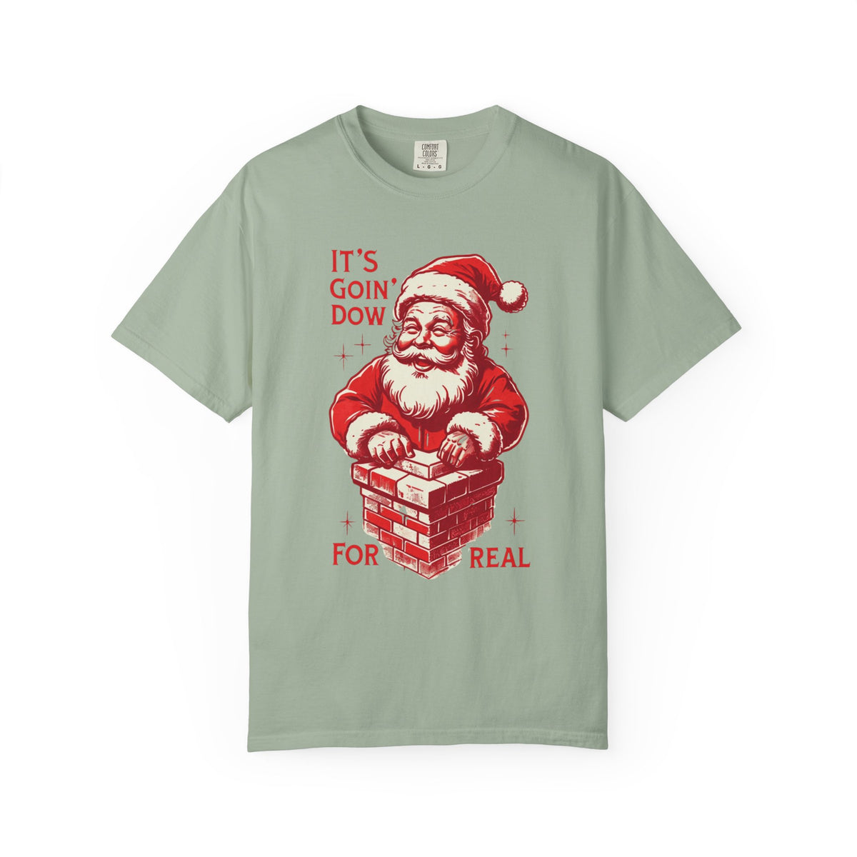 Santa climbing down chimney T-shirt | vintage red illustration, Christmas tee