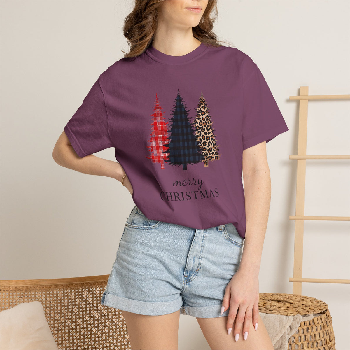 Buffalo Plaid & Leopard Christmas Trees T-Shirt | Merry Christmas