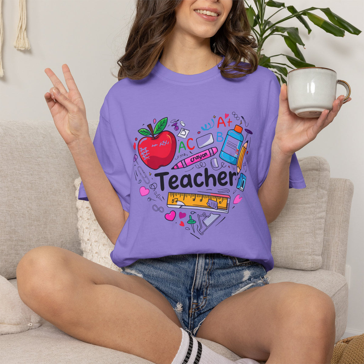 Heart of School Teacher T-shirt | Apple Pencil Ruler Classroom Design
