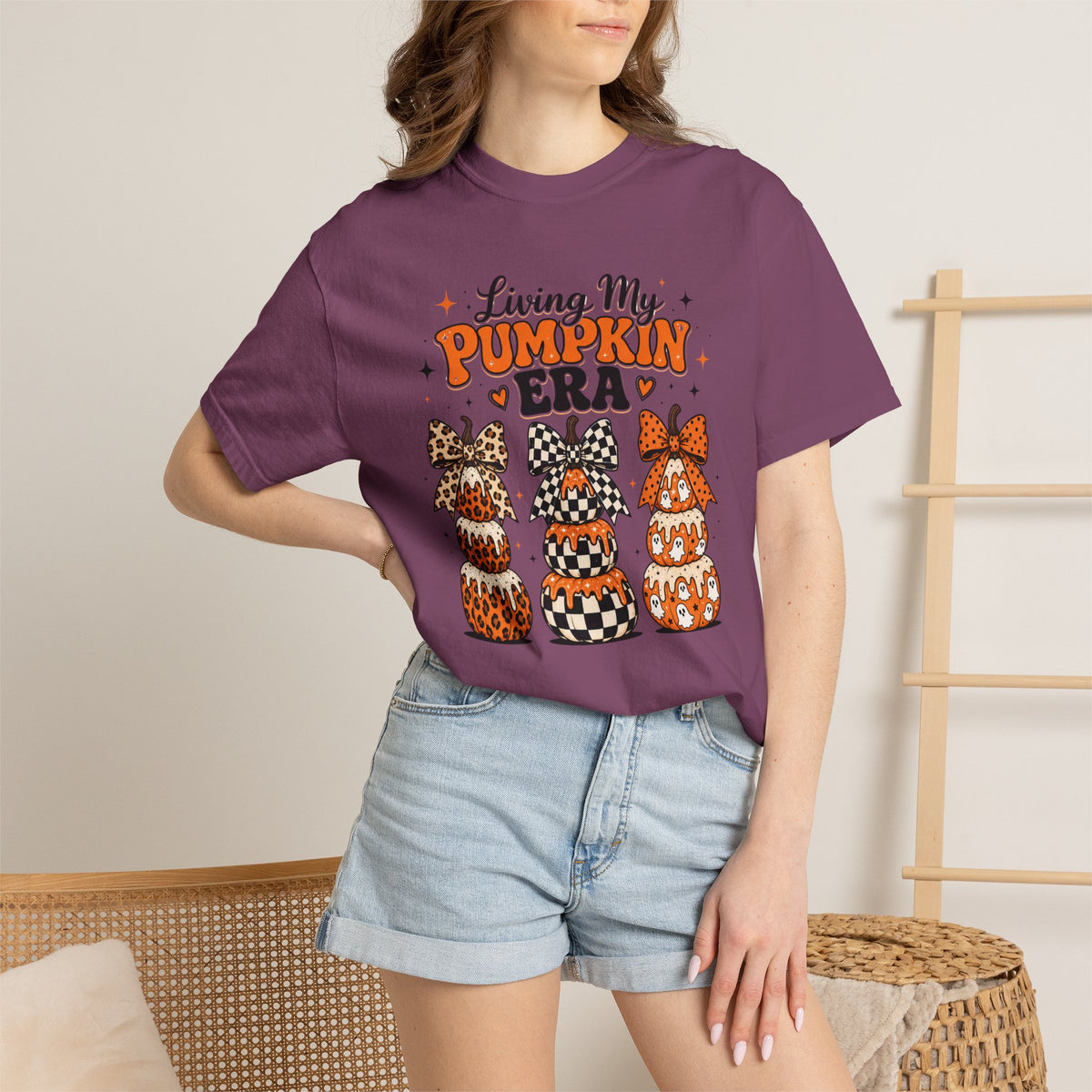 Pumpkin Era T-Shirt — Stacked Patterned Pumpkins Fall Graphic Tee