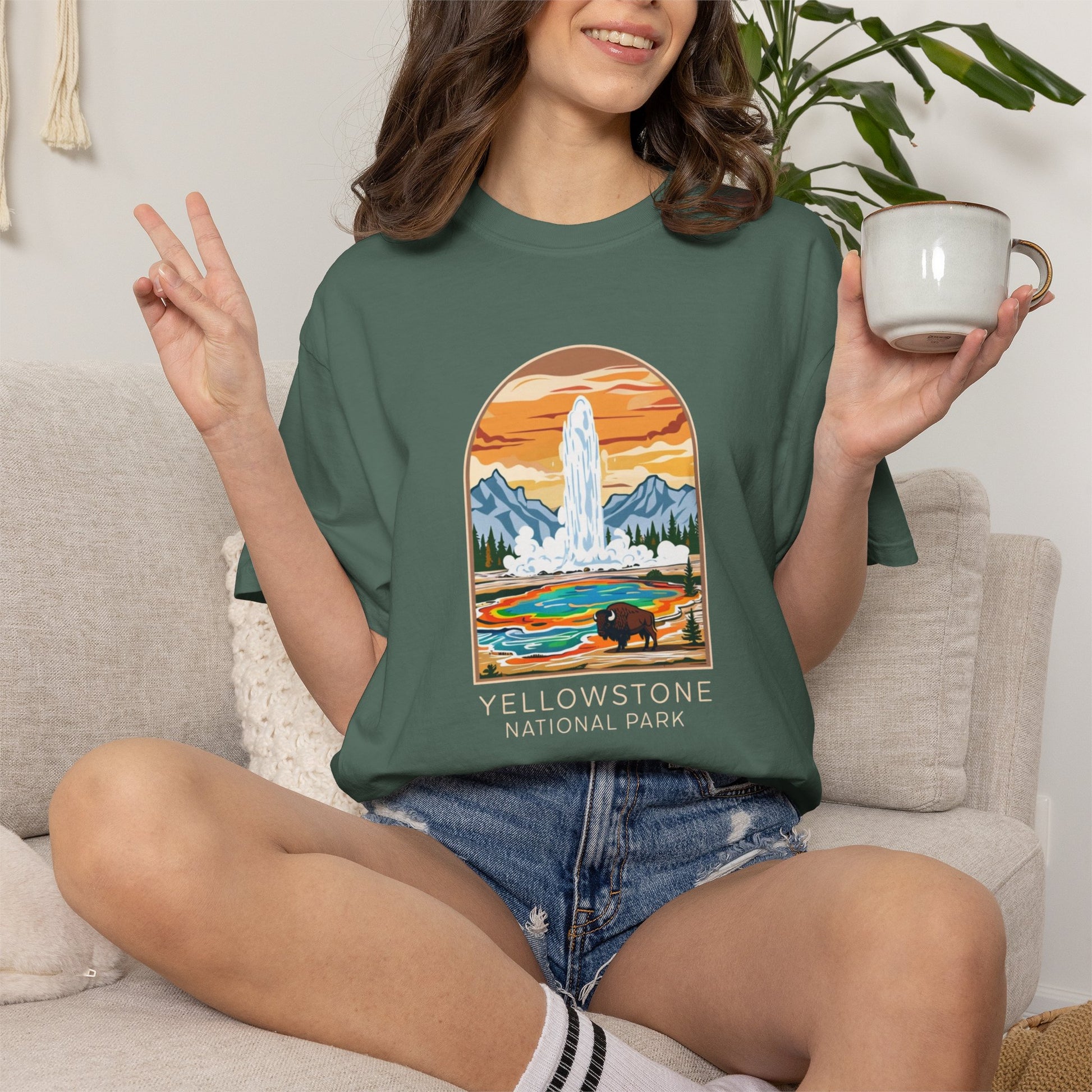 Yellowstone National Park T-Shirt — Retro Geyser & Bison Graphic