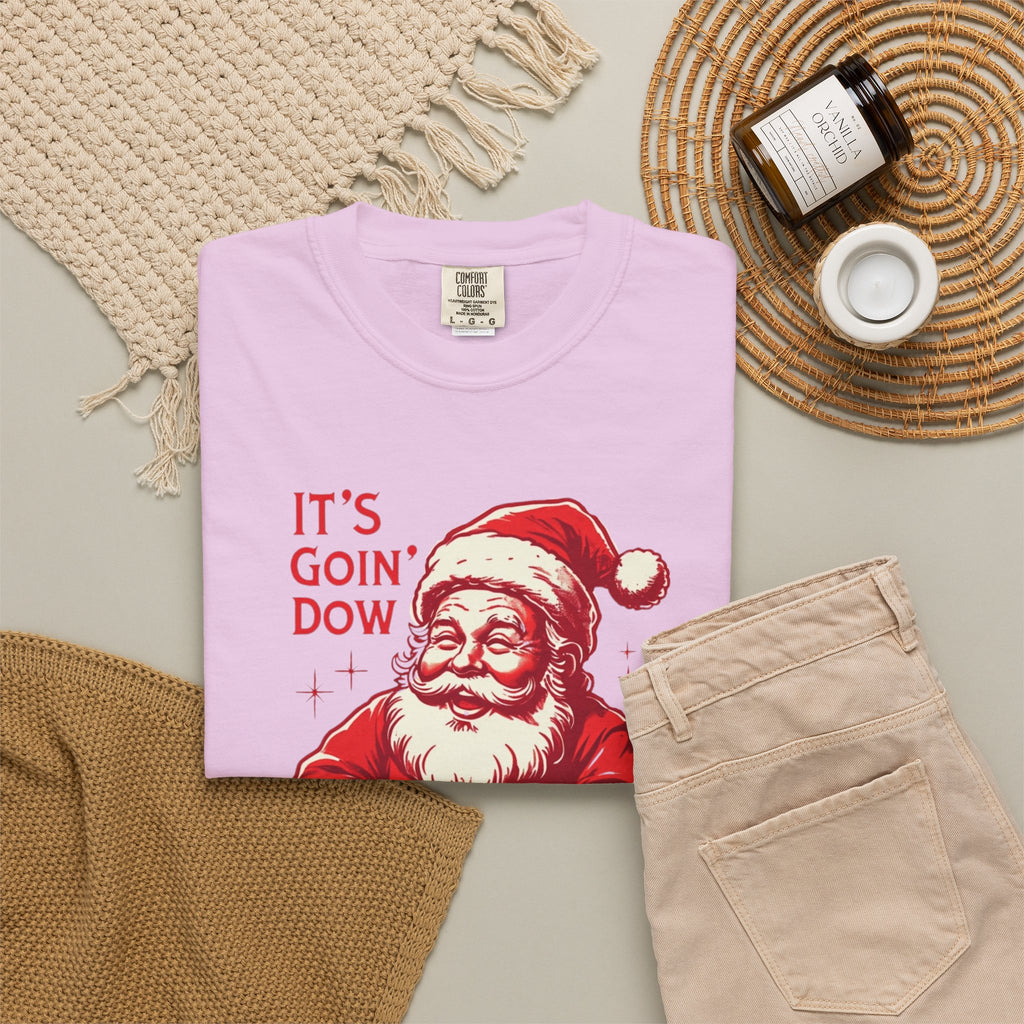 Santa climbing down chimney T-shirt | vintage red illustration, Christmas tee