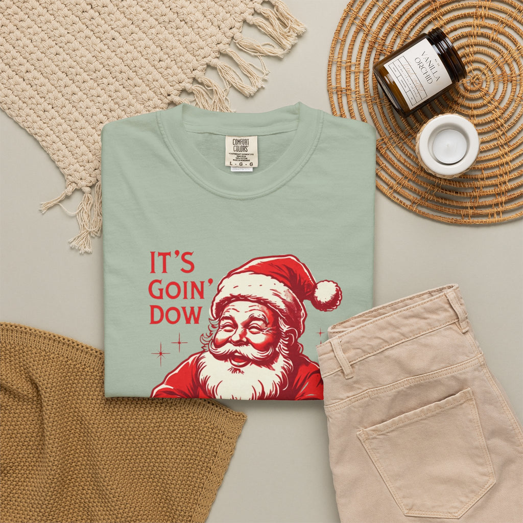 Santa climbing down chimney T-shirt | vintage red illustration, Christmas tee