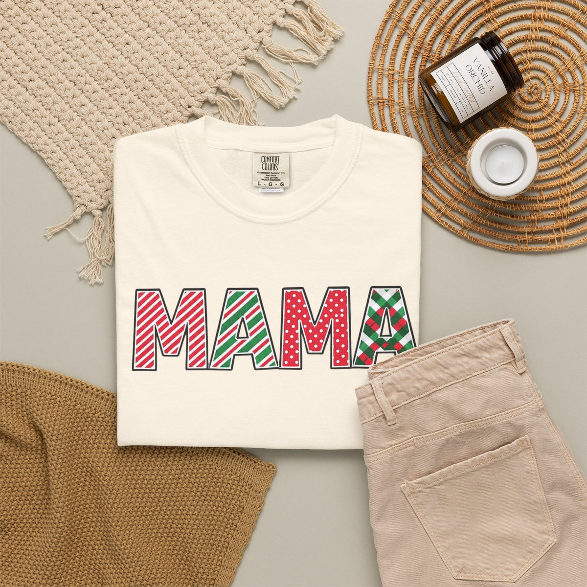 Mama Christmas Candy Cane Stripe T-shirt | Holiday Mama Tee