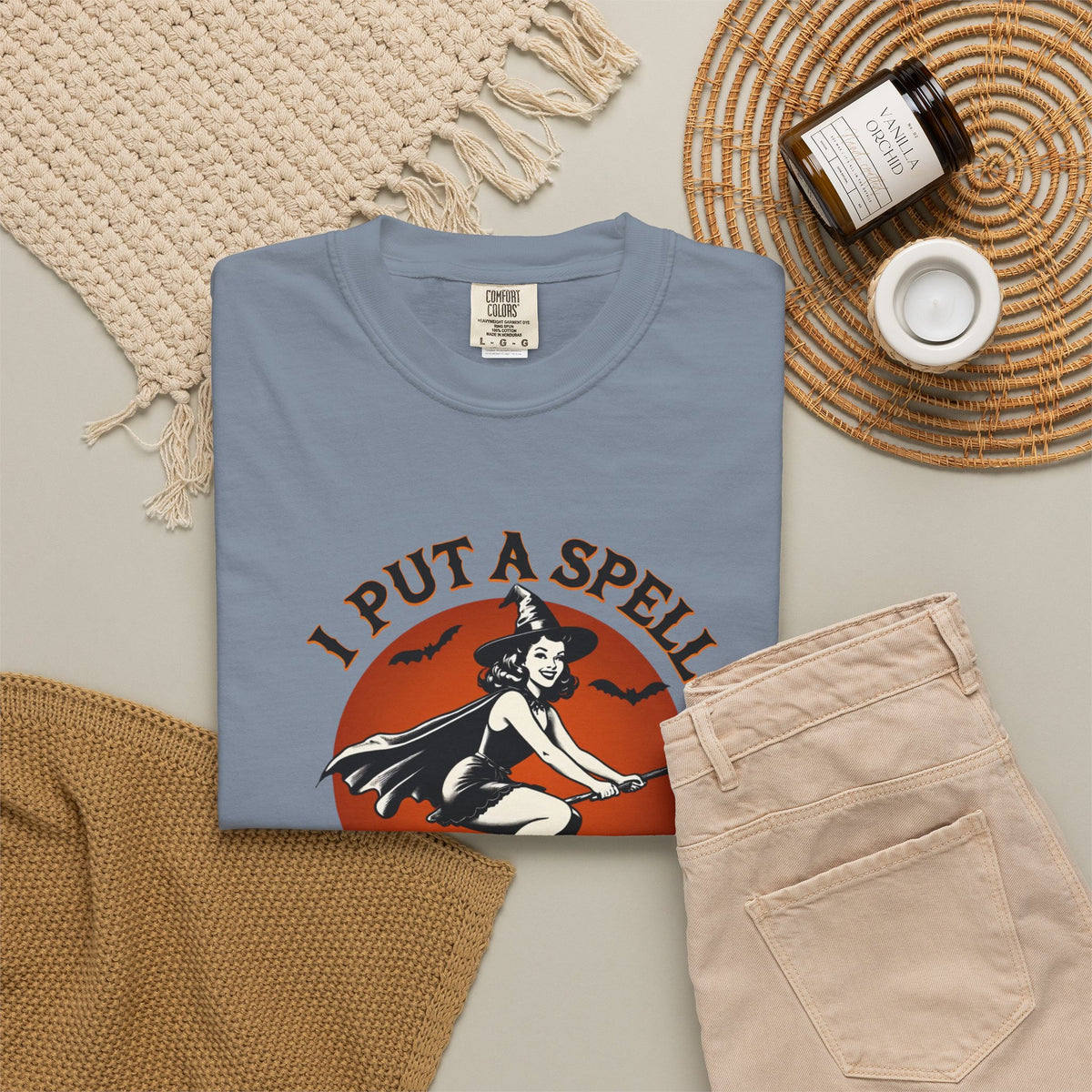 I Put a Spell on You witch on broom T-shirt | retro Halloween graphic tee