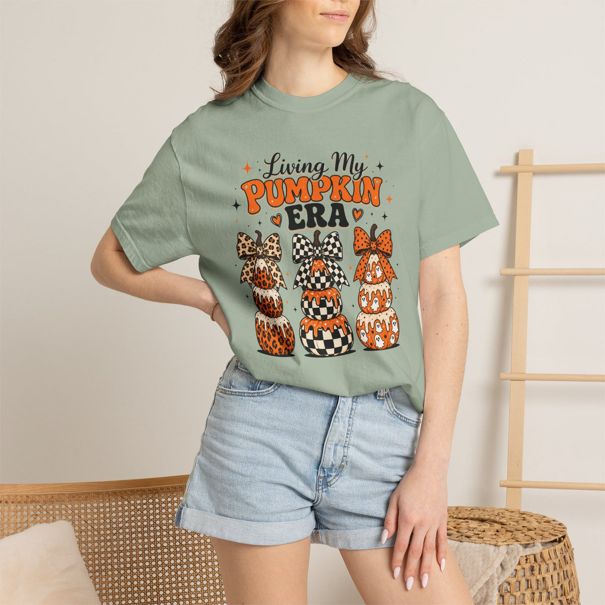 Pumpkin Era T-Shirt — Stacked Patterned Pumpkins Fall Graphic Tee