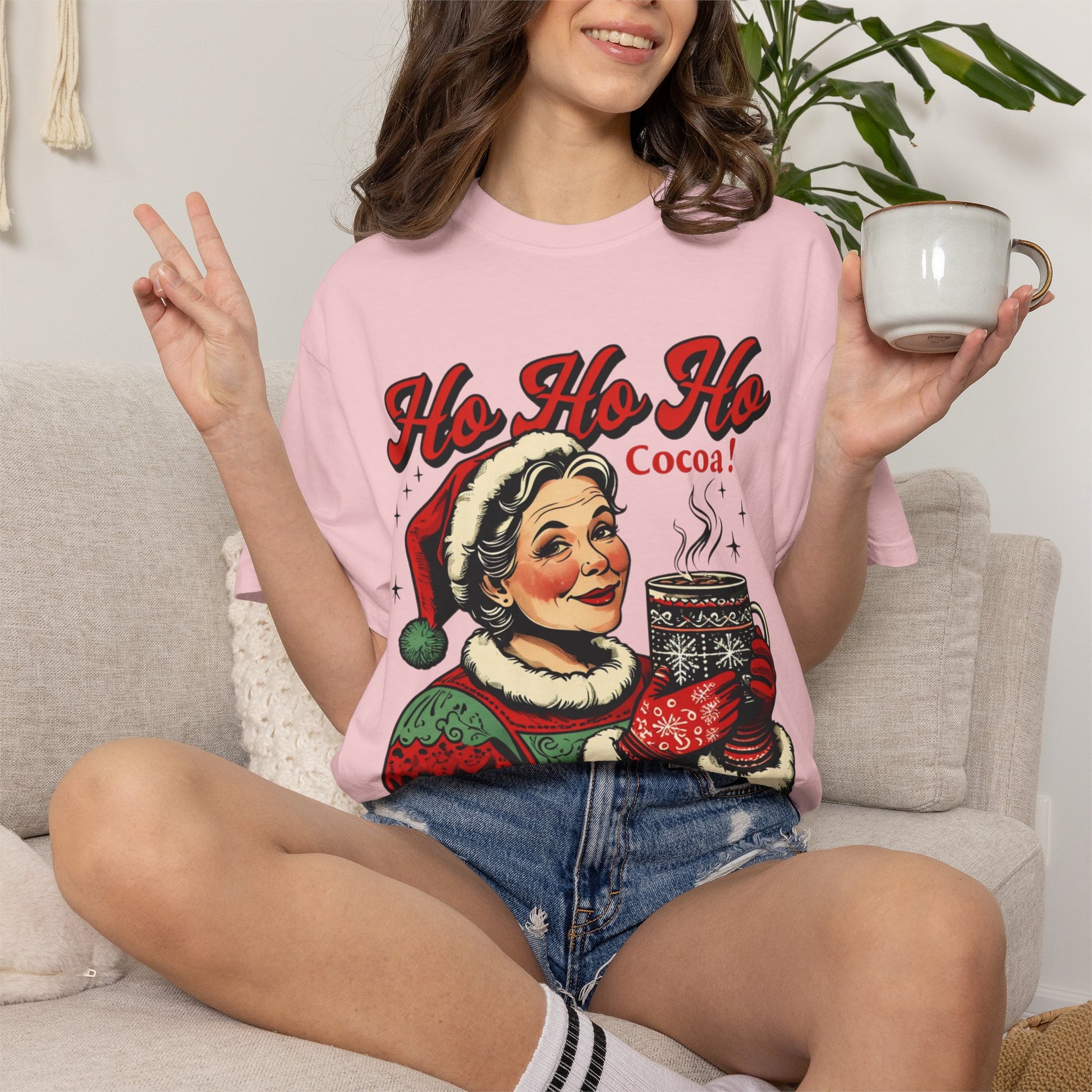 Ho Ho Ho Cocoa! vintage Mrs. Claus illustration T-Shirt | Christmas tee