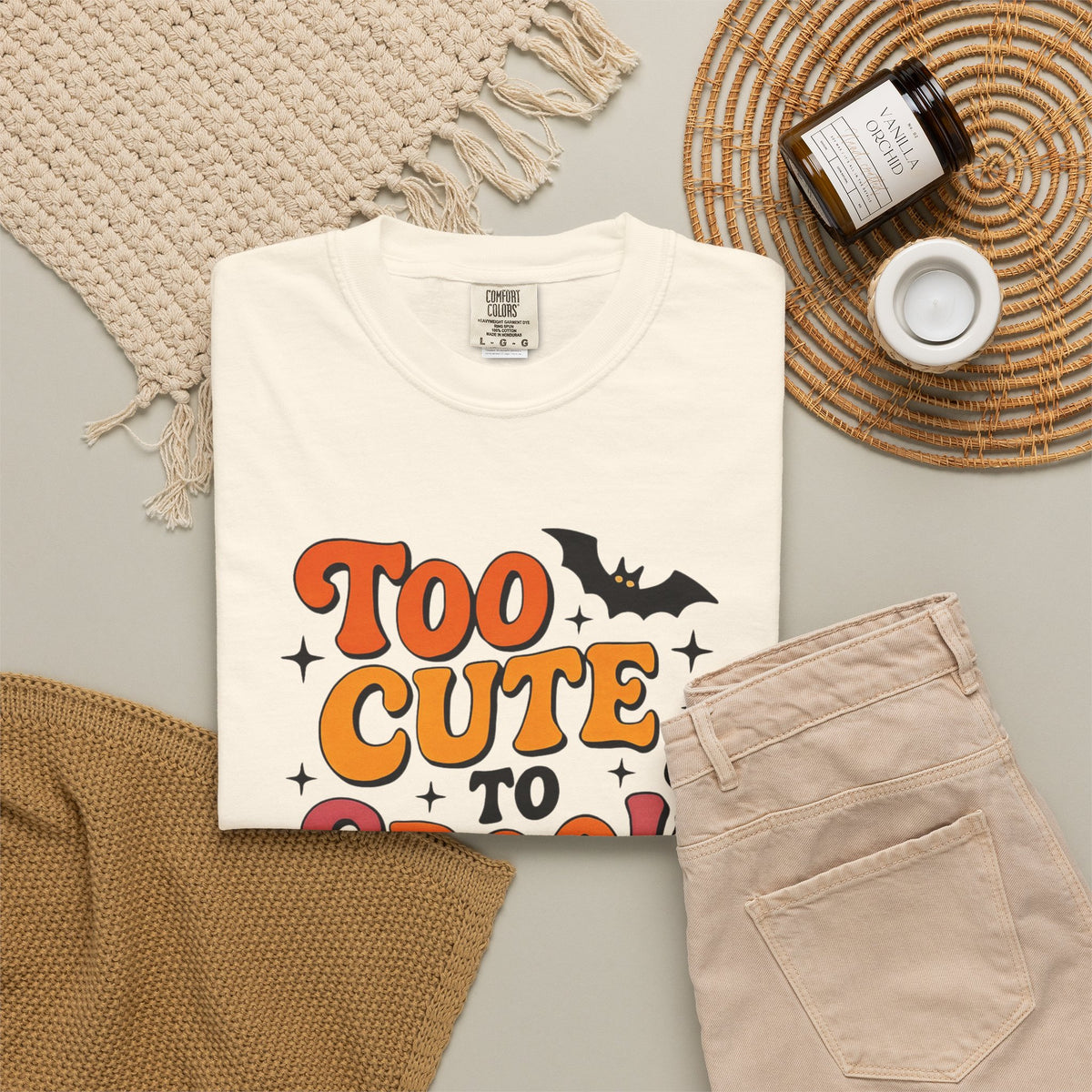 Too Cute to Spook T-shirt | Halloween retro pumpkins bats
