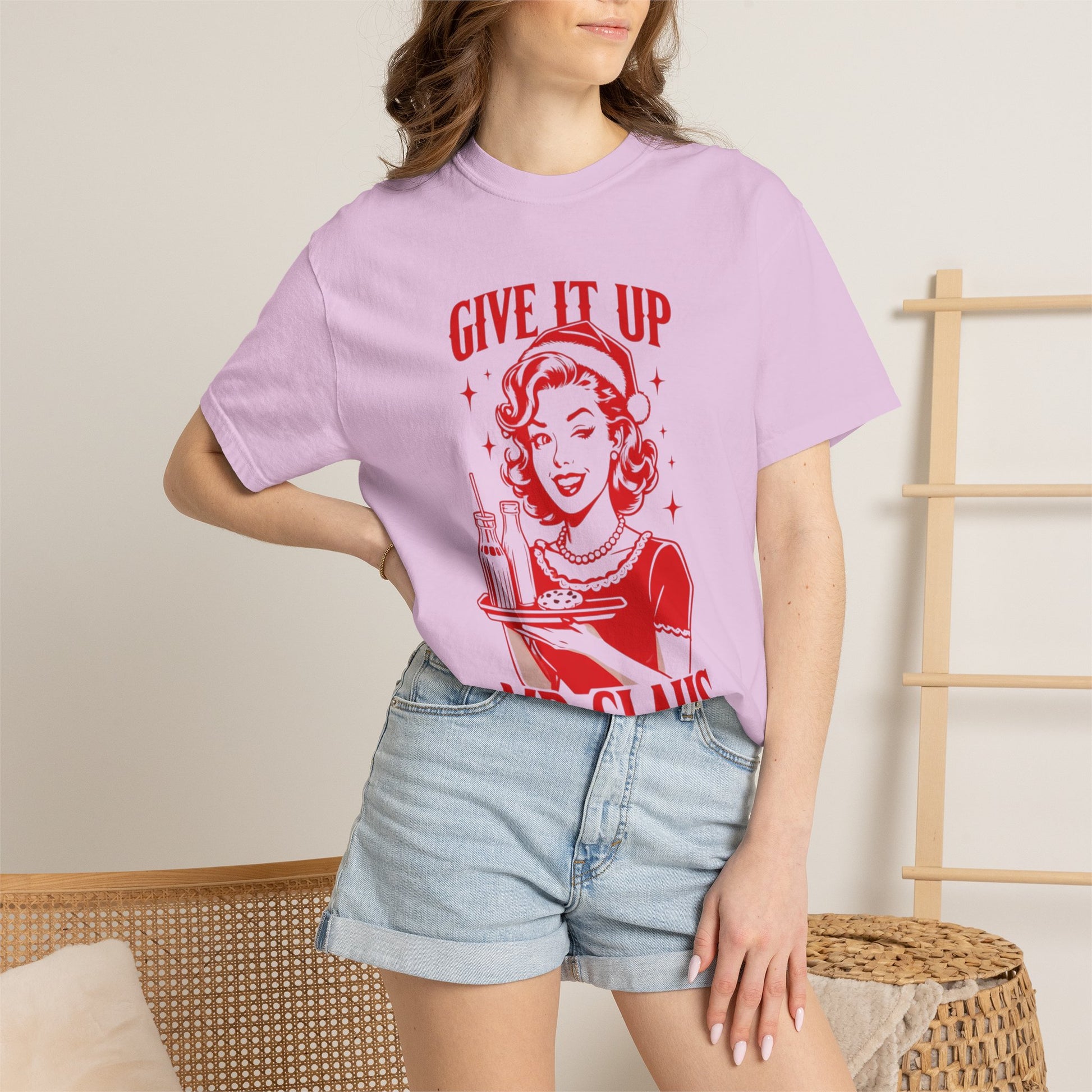 Give It Up Mr. Claus T-Shirt | Retro 1950s Pinup Santa Cookie Design