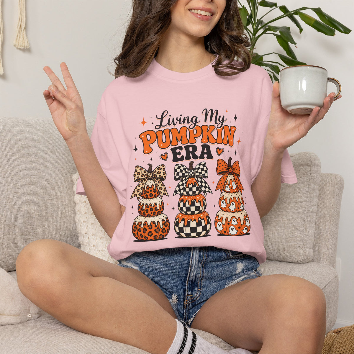 Pumpkin Era T-Shirt — Stacked Patterned Pumpkins Fall Graphic Tee