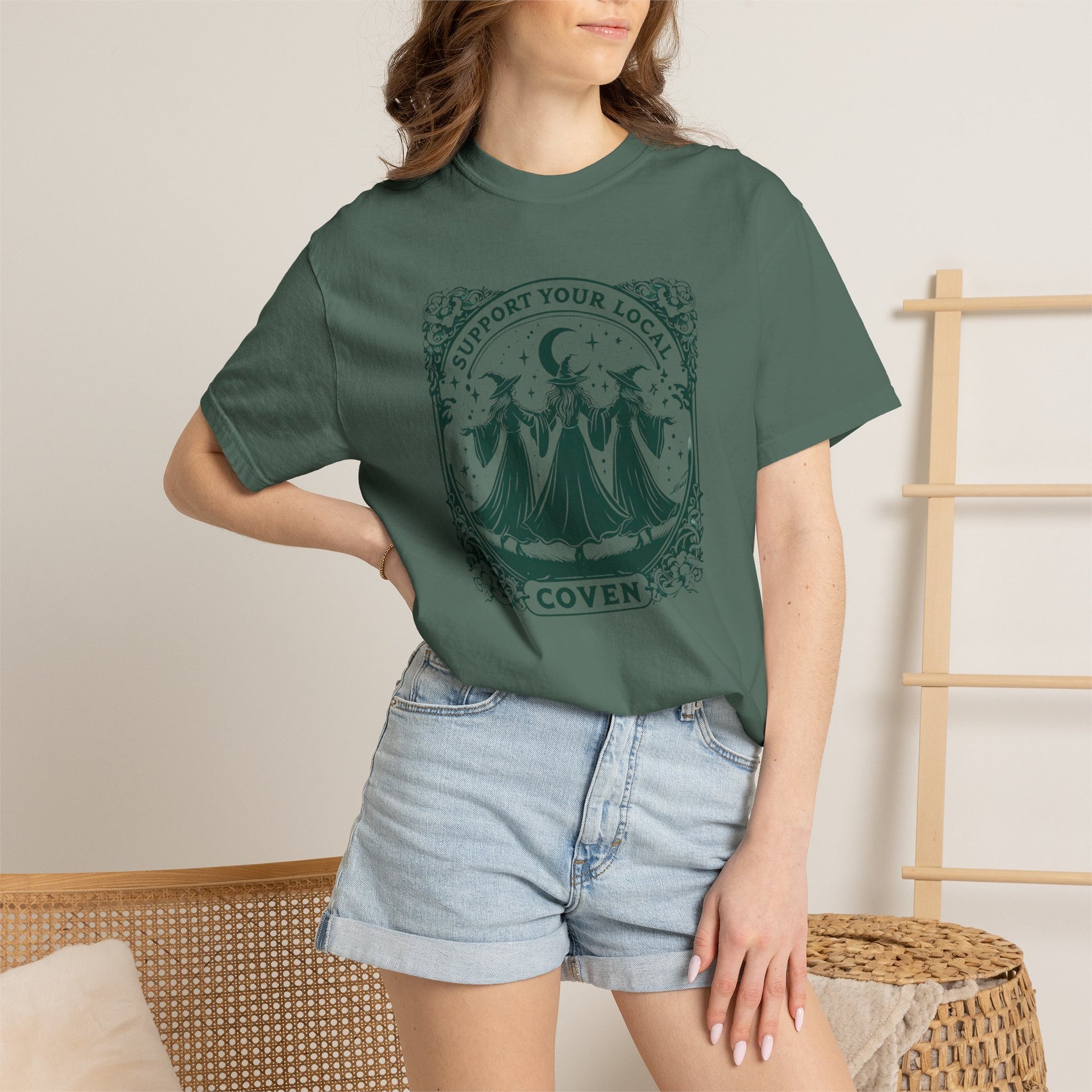 Support Your Local Coven T-shirt | Witchy Moon Illustration
