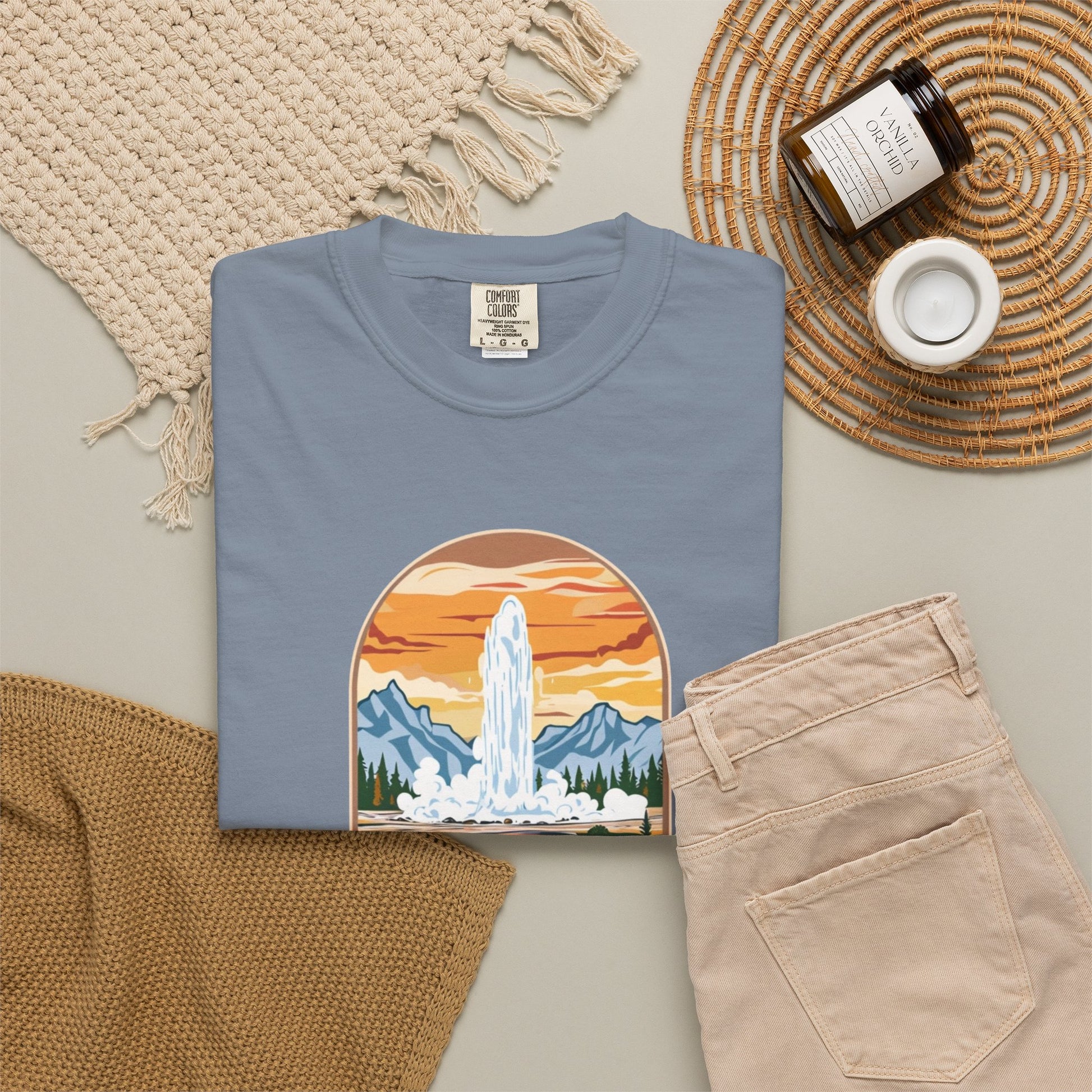 Yellowstone National Park T-Shirt — Retro Geyser & Bison Graphic