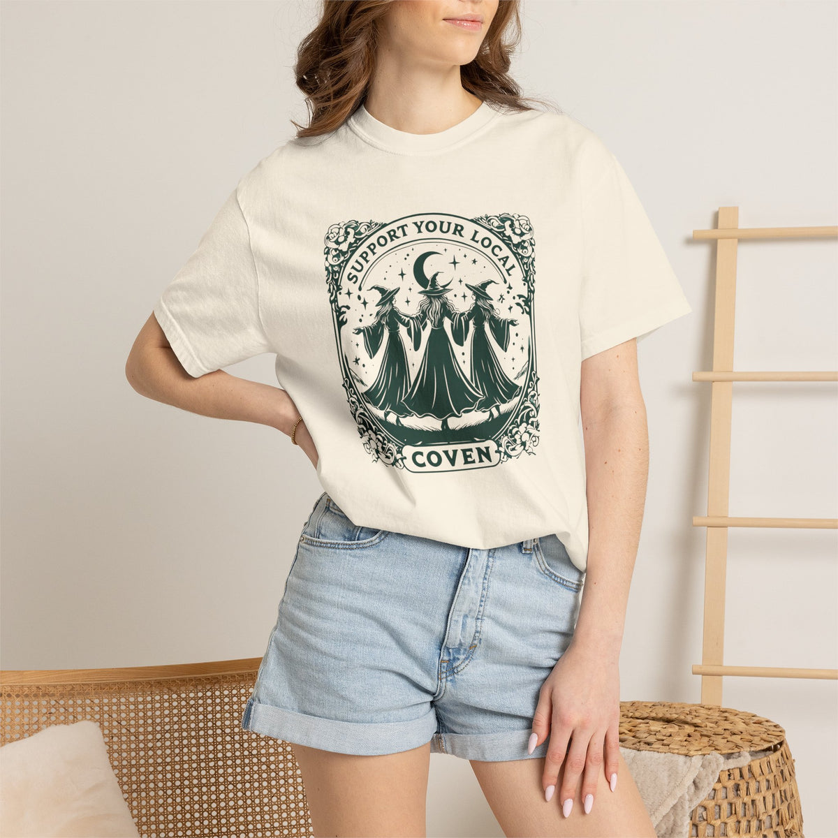 Support Your Local Coven T-shirt | Witchy Moon Illustration