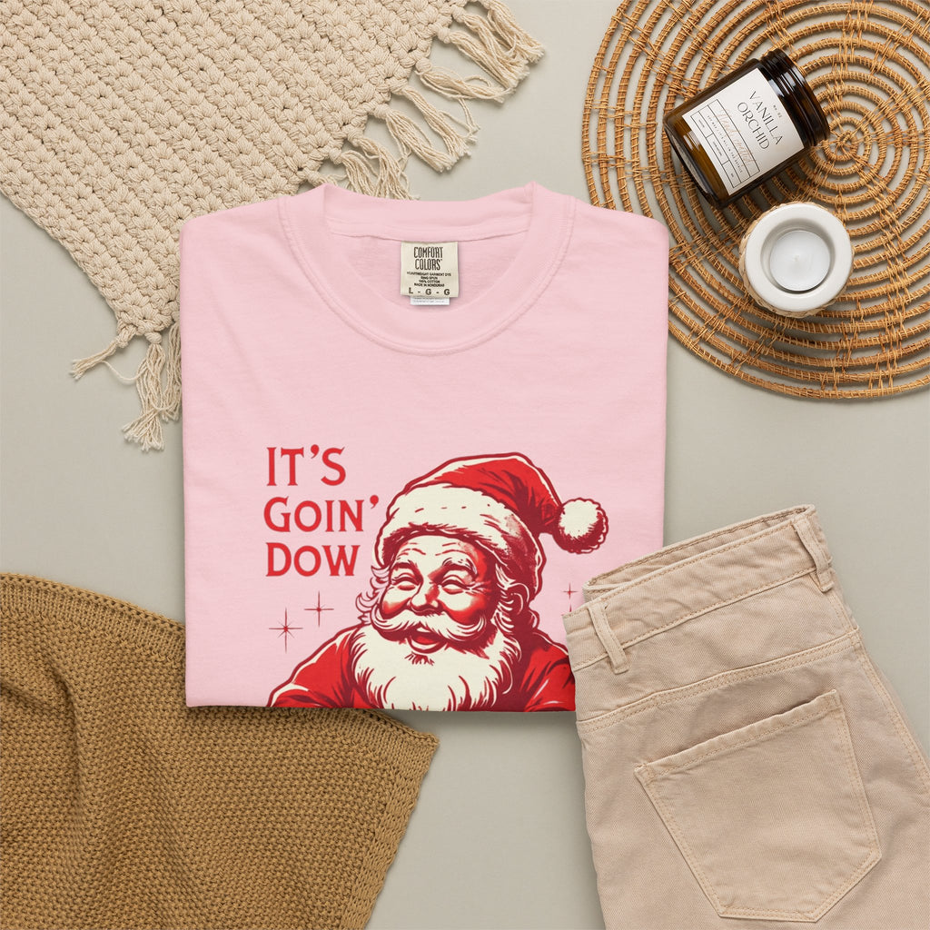 Santa climbing down chimney T-shirt | vintage red illustration, Christmas tee
