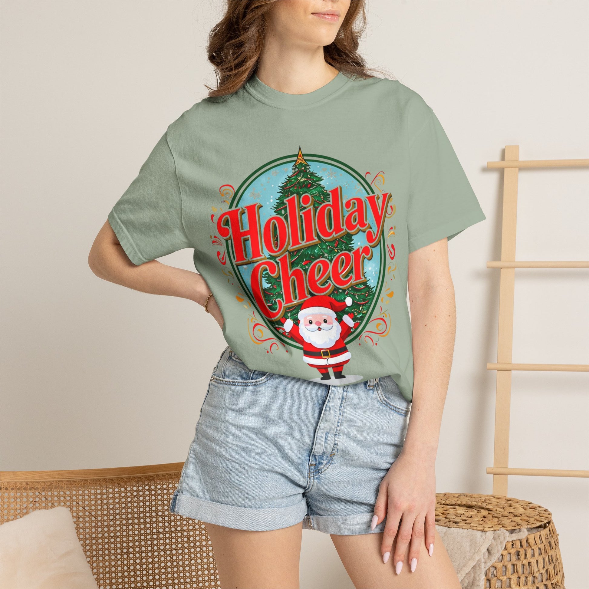Holiday Cheer Santa Christmas T-shirt | Festive Tree Graphic