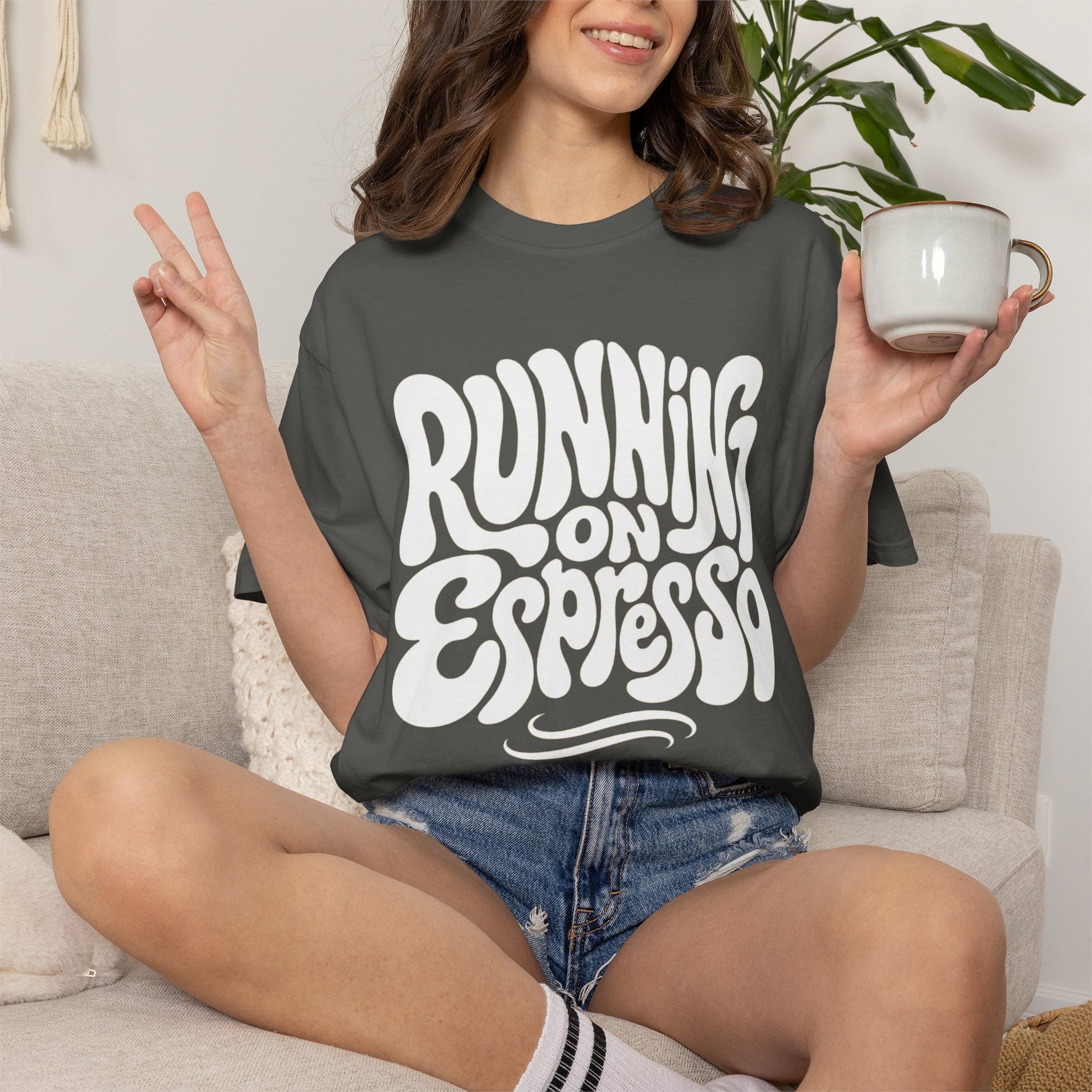 Running on Espresso T-shirt | Coffee Lover Shirt, Retro Typography