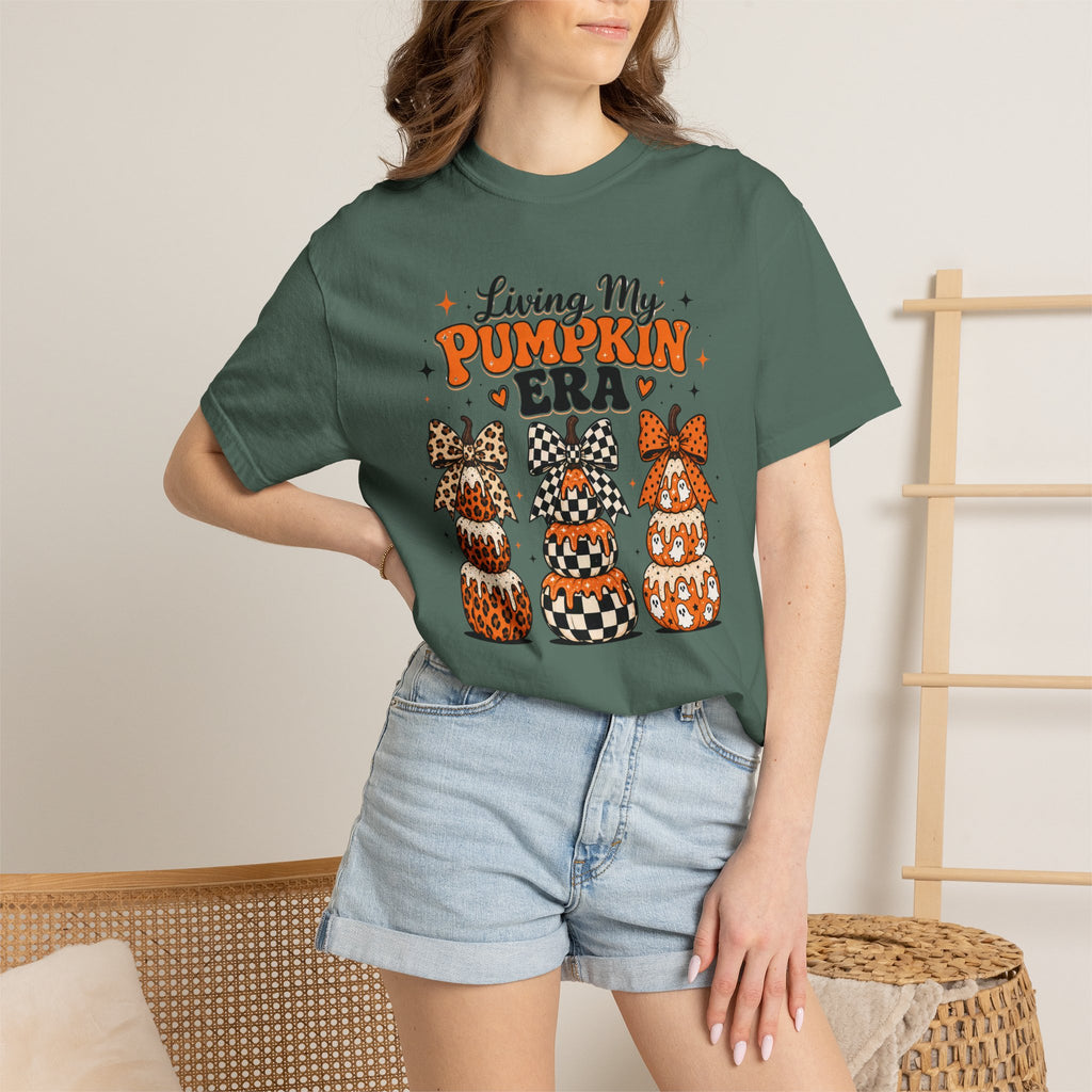 Pumpkin Era T-Shirt — Stacked Patterned Pumpkins Fall Graphic Tee