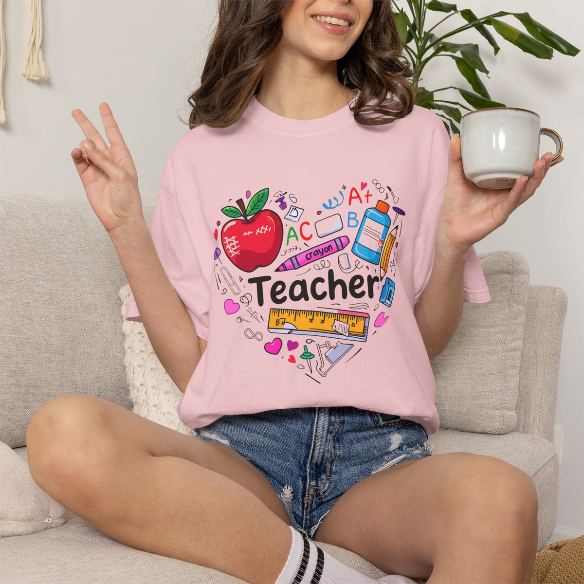 Heart of School Teacher T-shirt | Apple Pencil Ruler Classroom Design