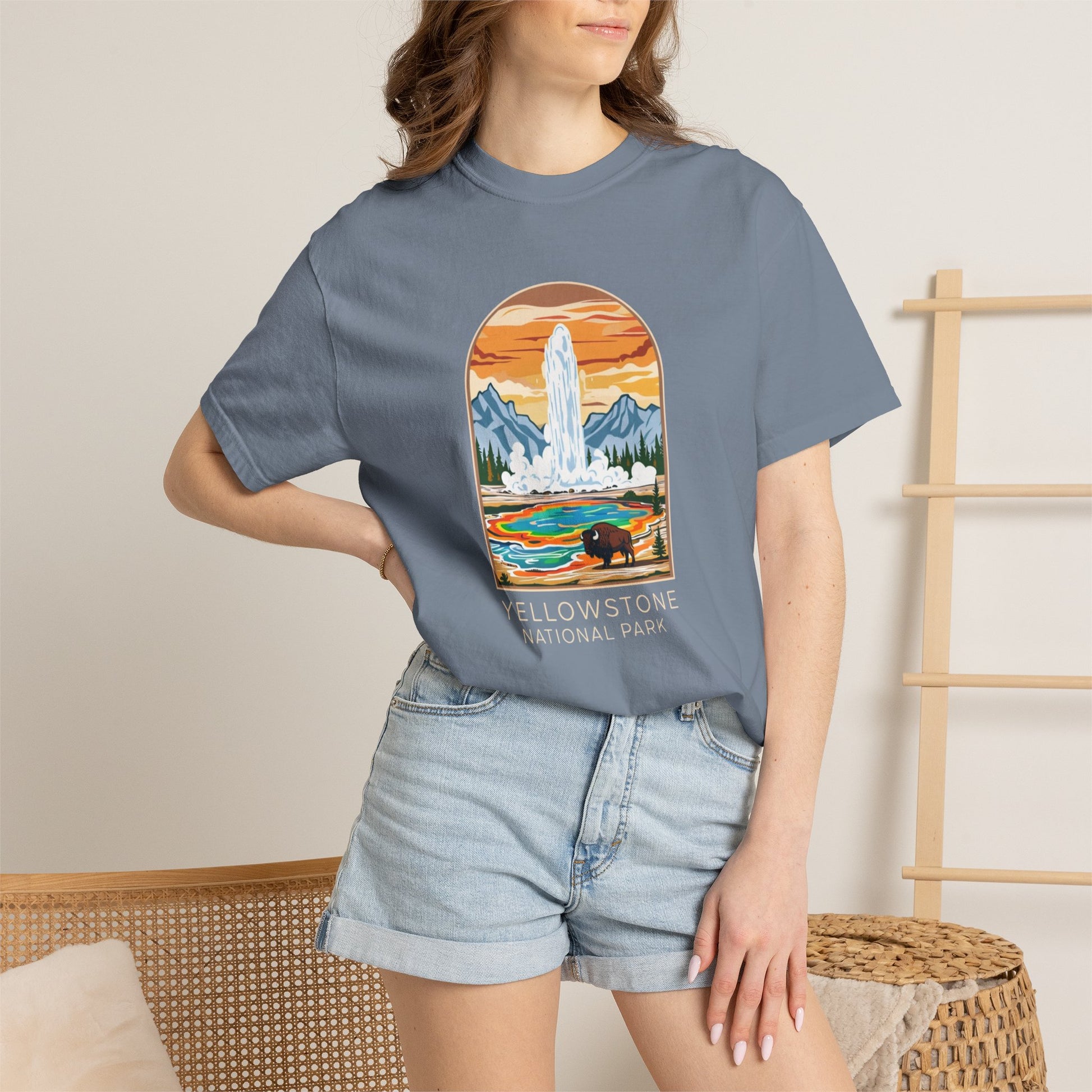 Yellowstone National Park T-Shirt — Retro Geyser & Bison Graphic