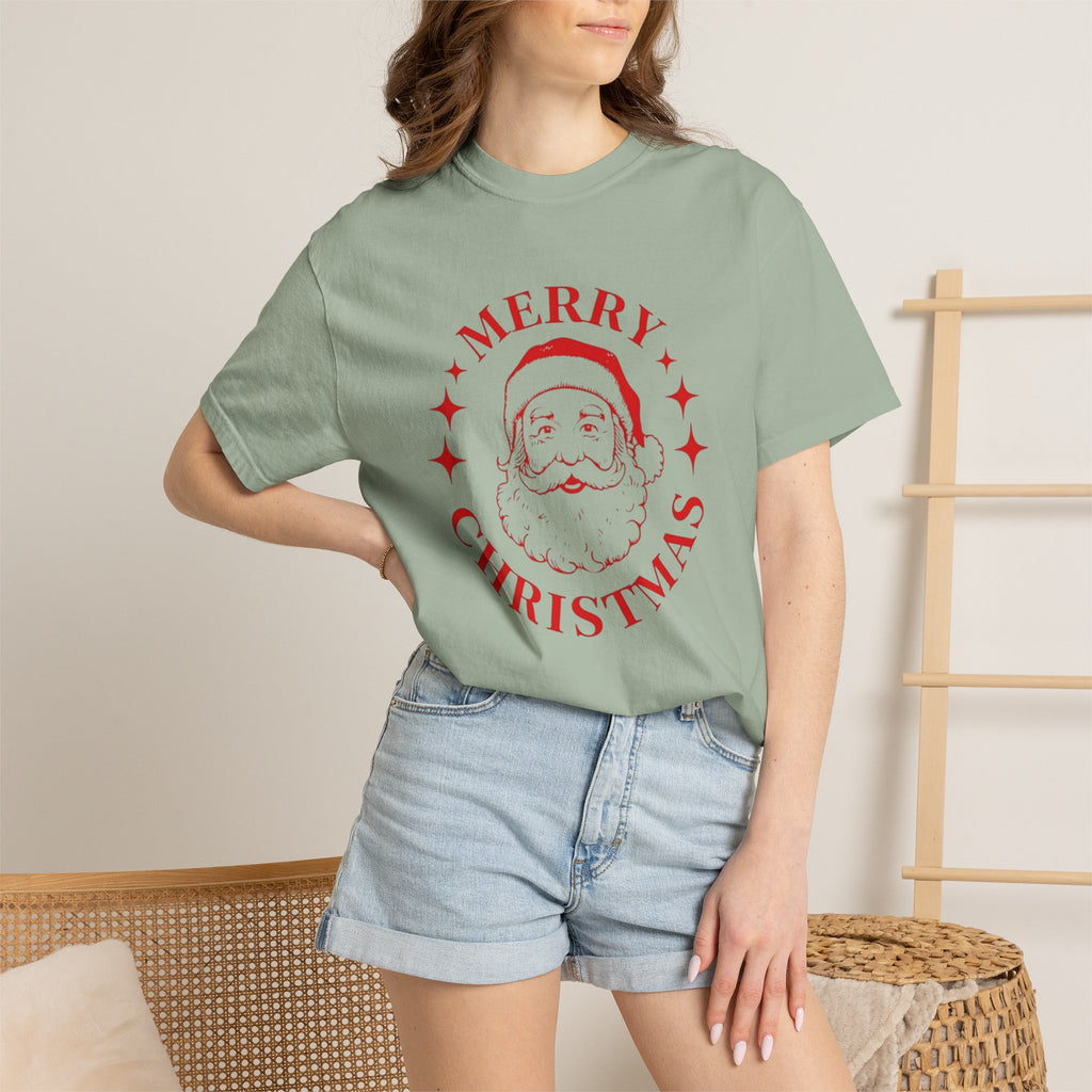 Santa Face Merry Christmas T-shirt | Retro Red Holiday Tee