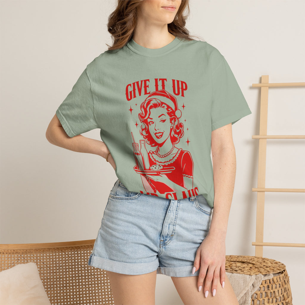 Give It Up Mr. Claus T-Shirt | Retro 1950s Pinup Santa Cookie Design