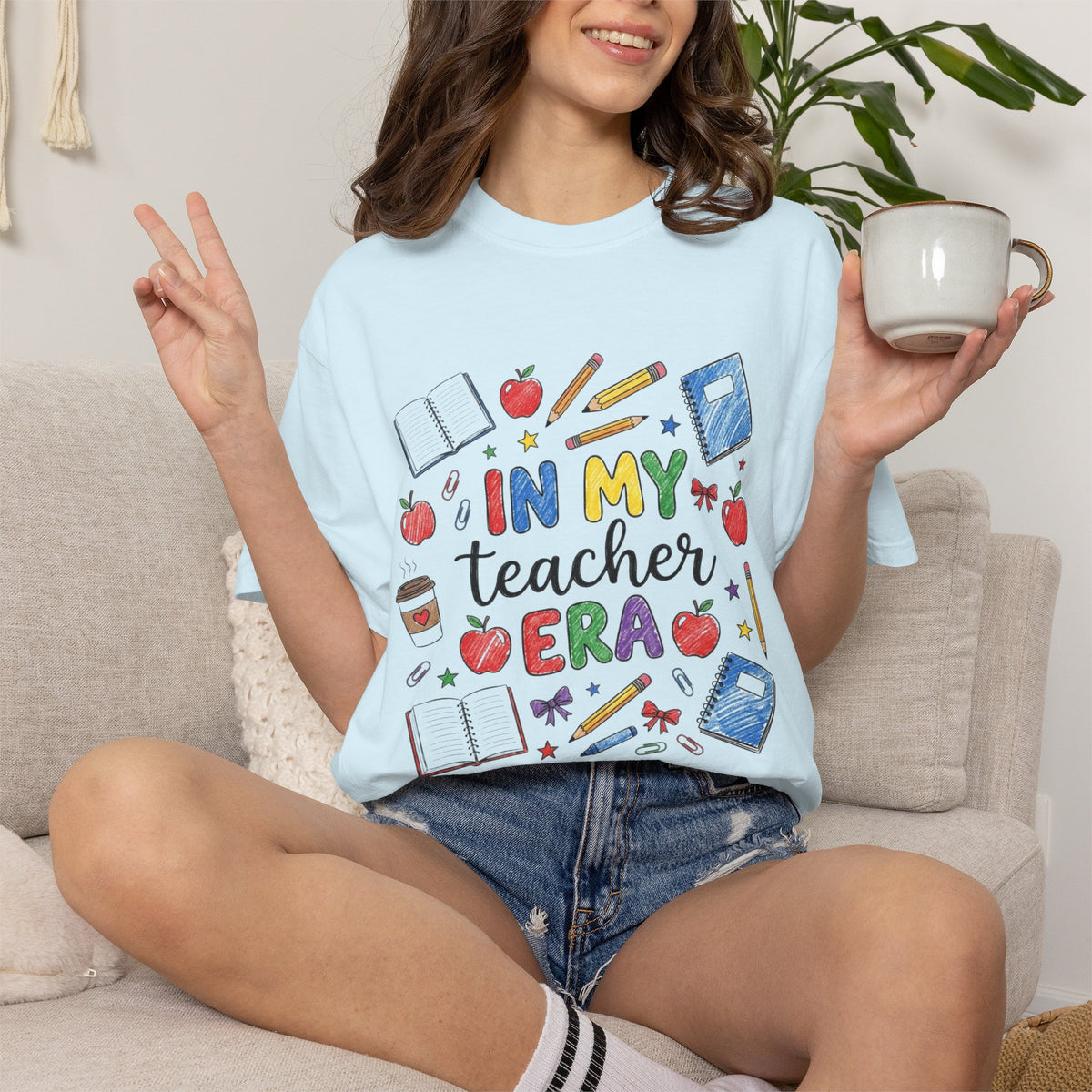 In My Teacher Era T-shirt | Colorful School Icons, Apples & Books