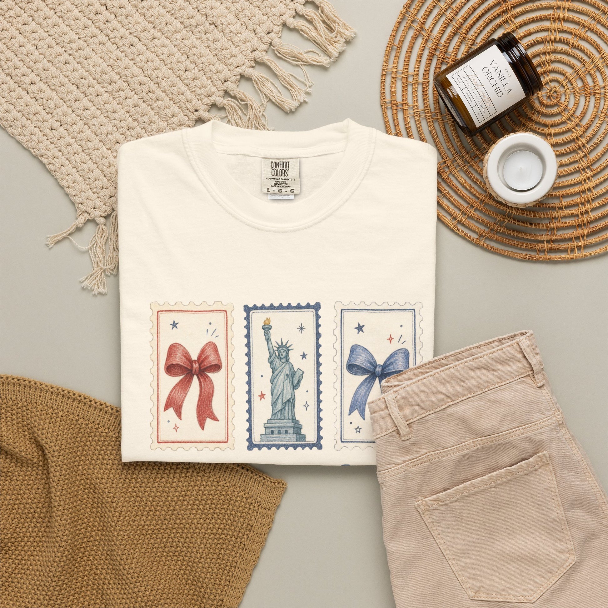 Home of the Free postage stamp Statue of Liberty T-Shirt | patriotic Americana design