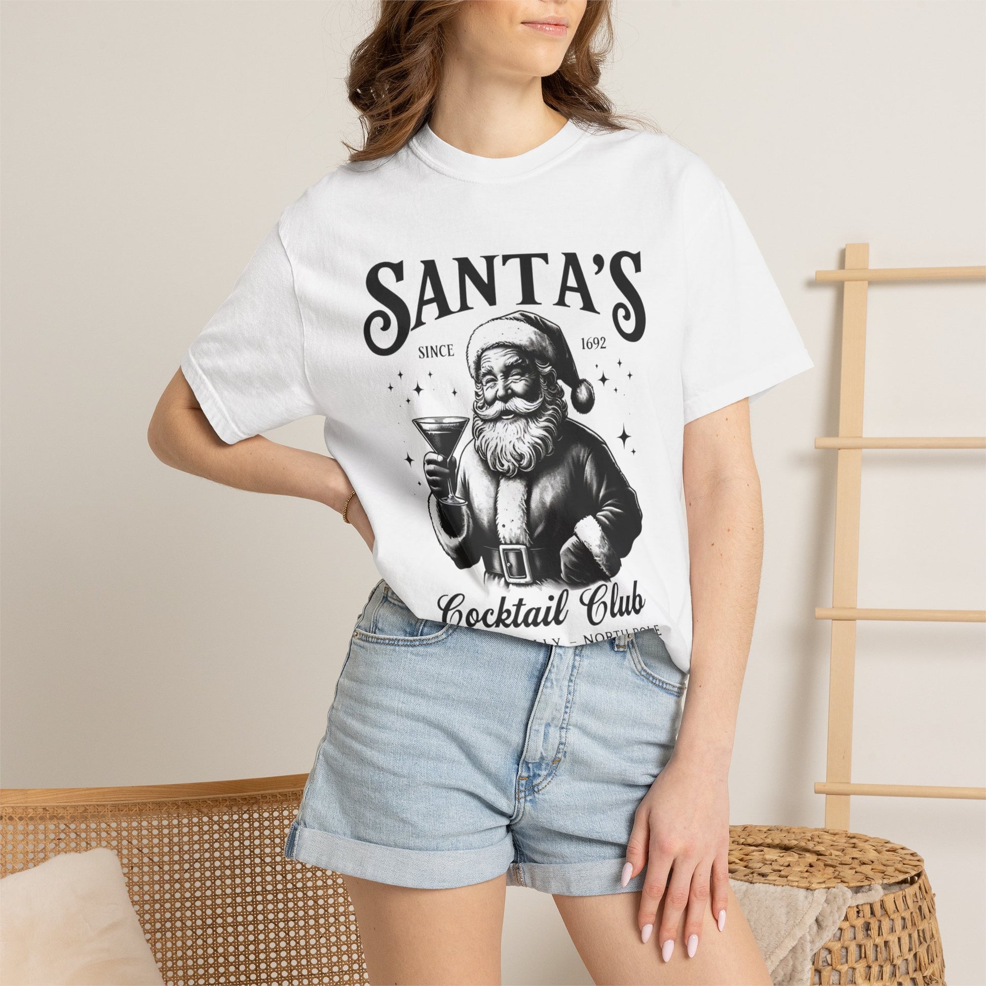 Santa's Cocktail Club T-shirt | Vintage Santa Holding Martini, Holiday Tee