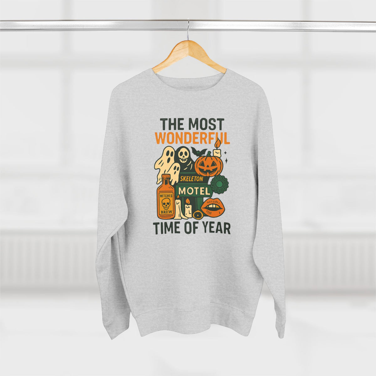 Halloween Crewneck Sweatshirt - "The Most Wonderful Time of Year" Spooky Motel Design