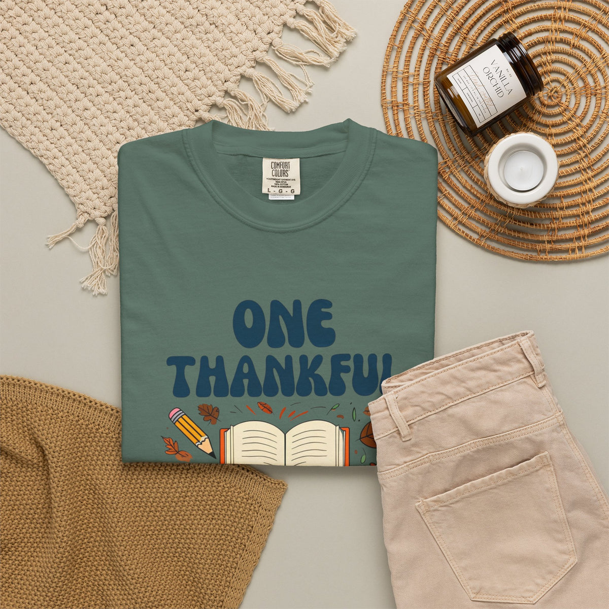 One Thankful Teacher T-shirt | Fall Leaves Pumpkin Apple