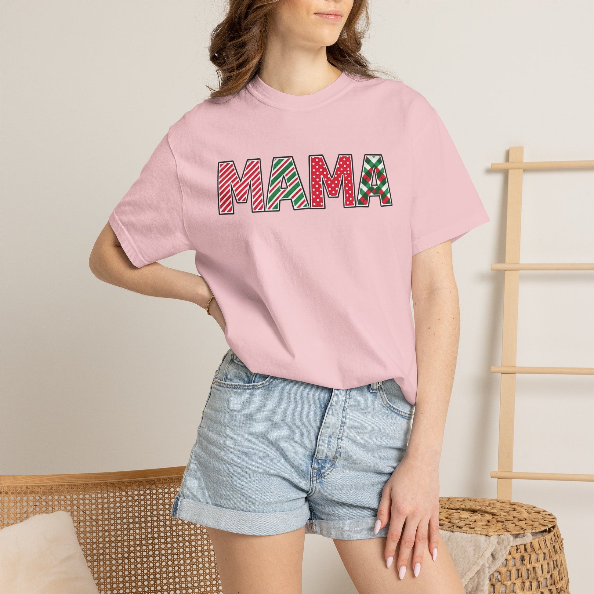 Mama Christmas Candy Cane Stripe T-shirt | Holiday Mama Tee