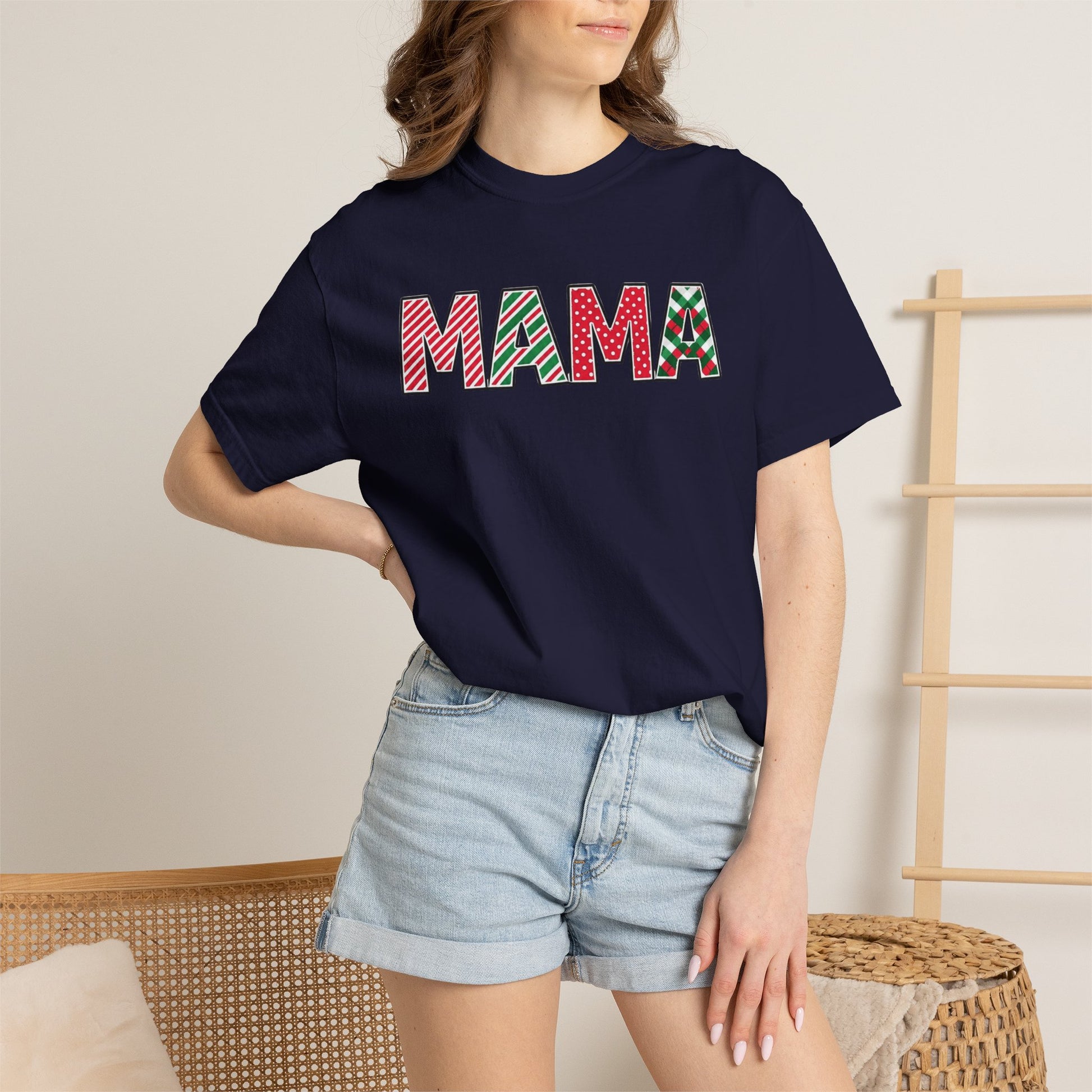 Mama Christmas Candy Cane Stripe T-shirt | Holiday Mama Tee