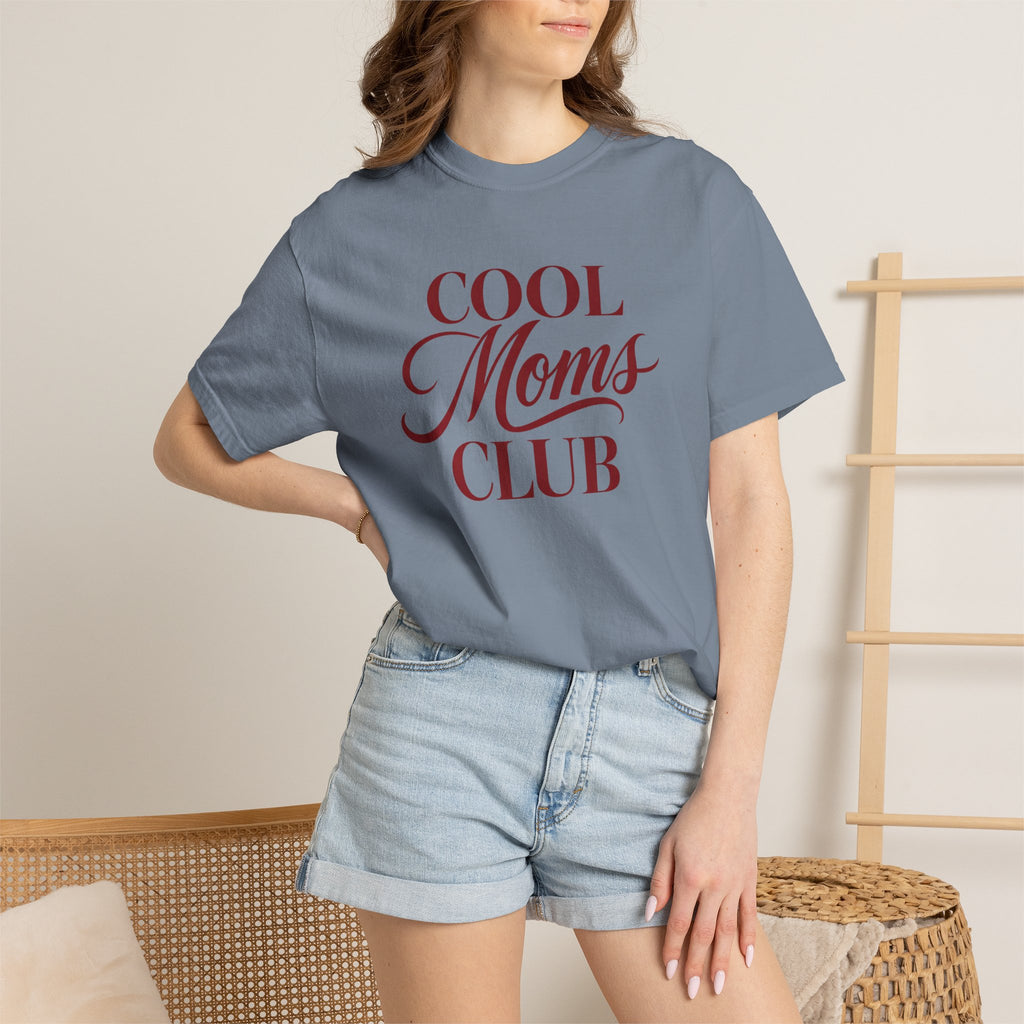 Cool Moms Club T-shirt | Retro Script Mom Tee, Cream Garment-Dyed