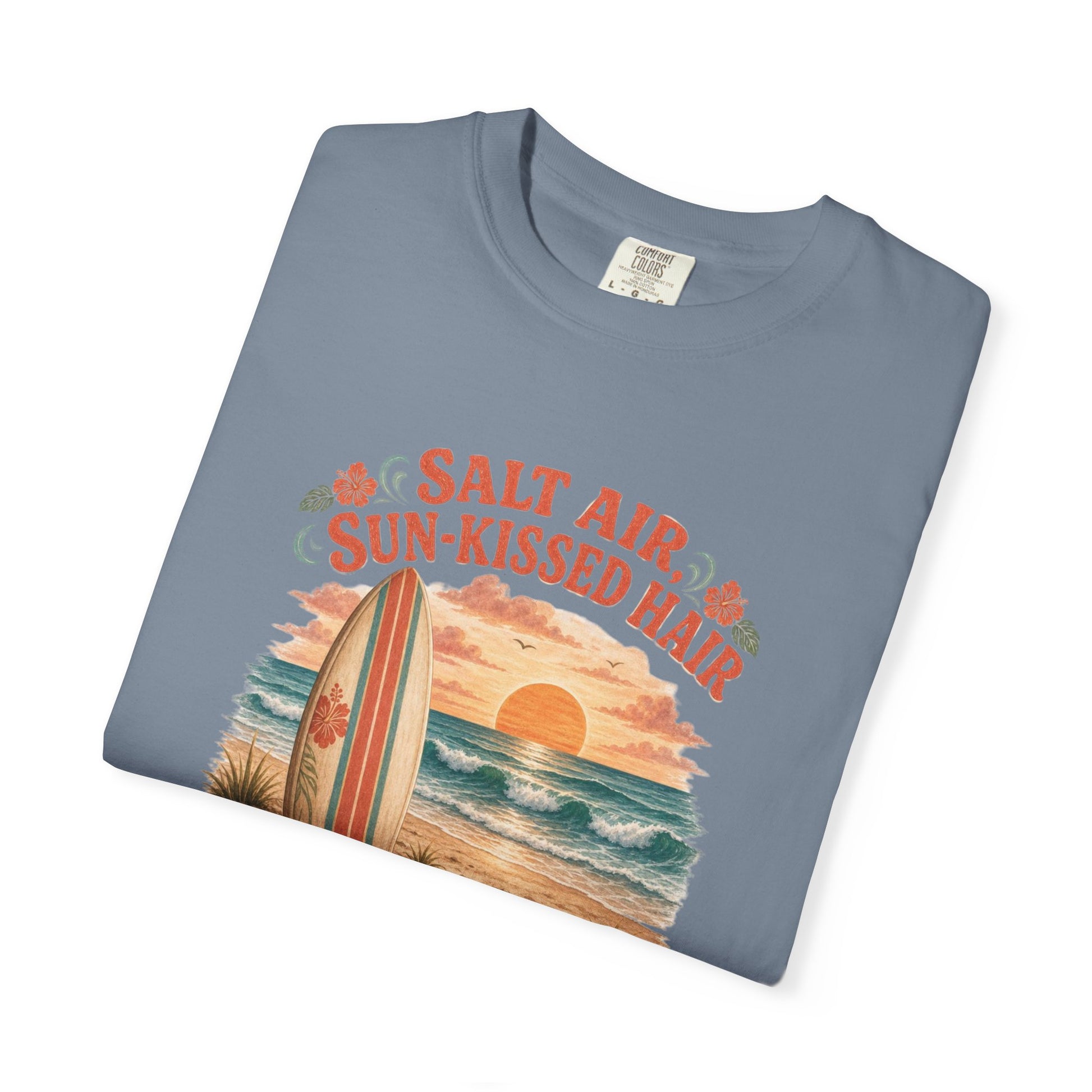 Salt Air, Sun-Kissed Hair Beach T-Shirt — Vintage Surf Sunset Tee