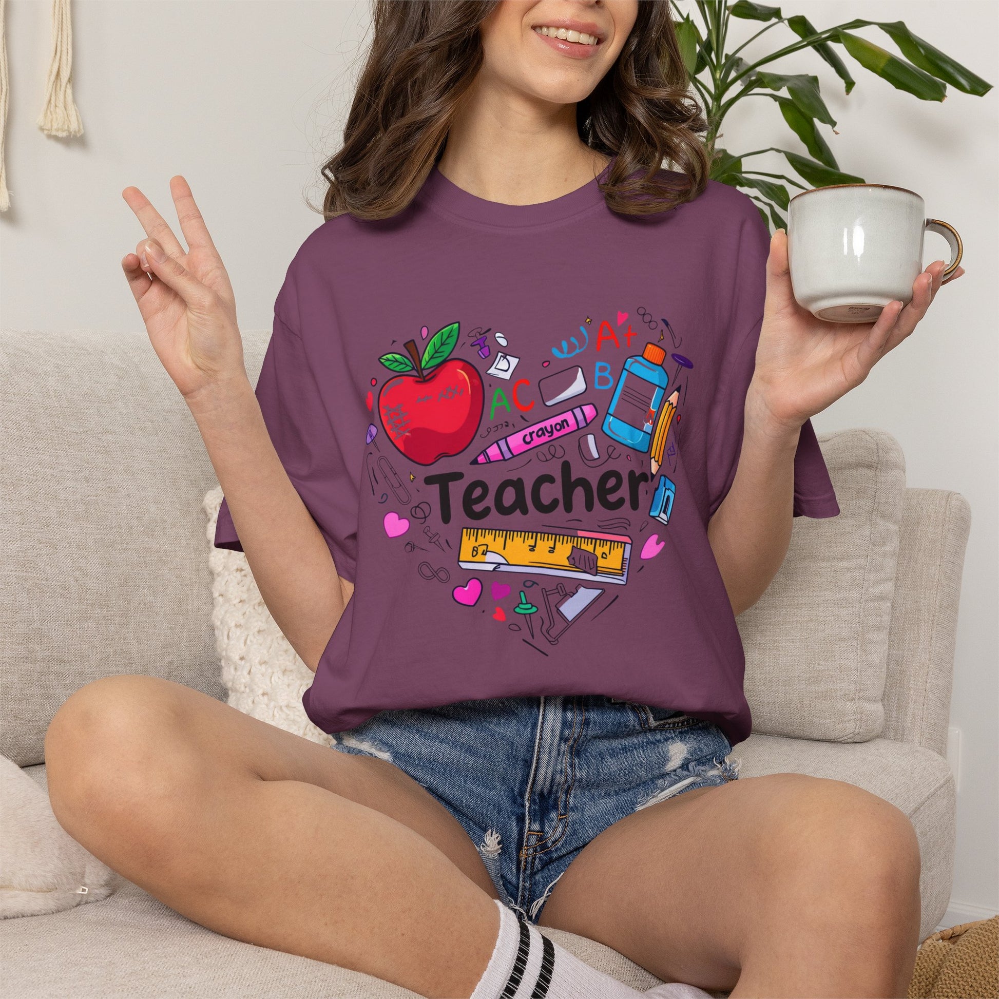 Heart of School Teacher T-shirt | Apple Pencil Ruler Classroom Design