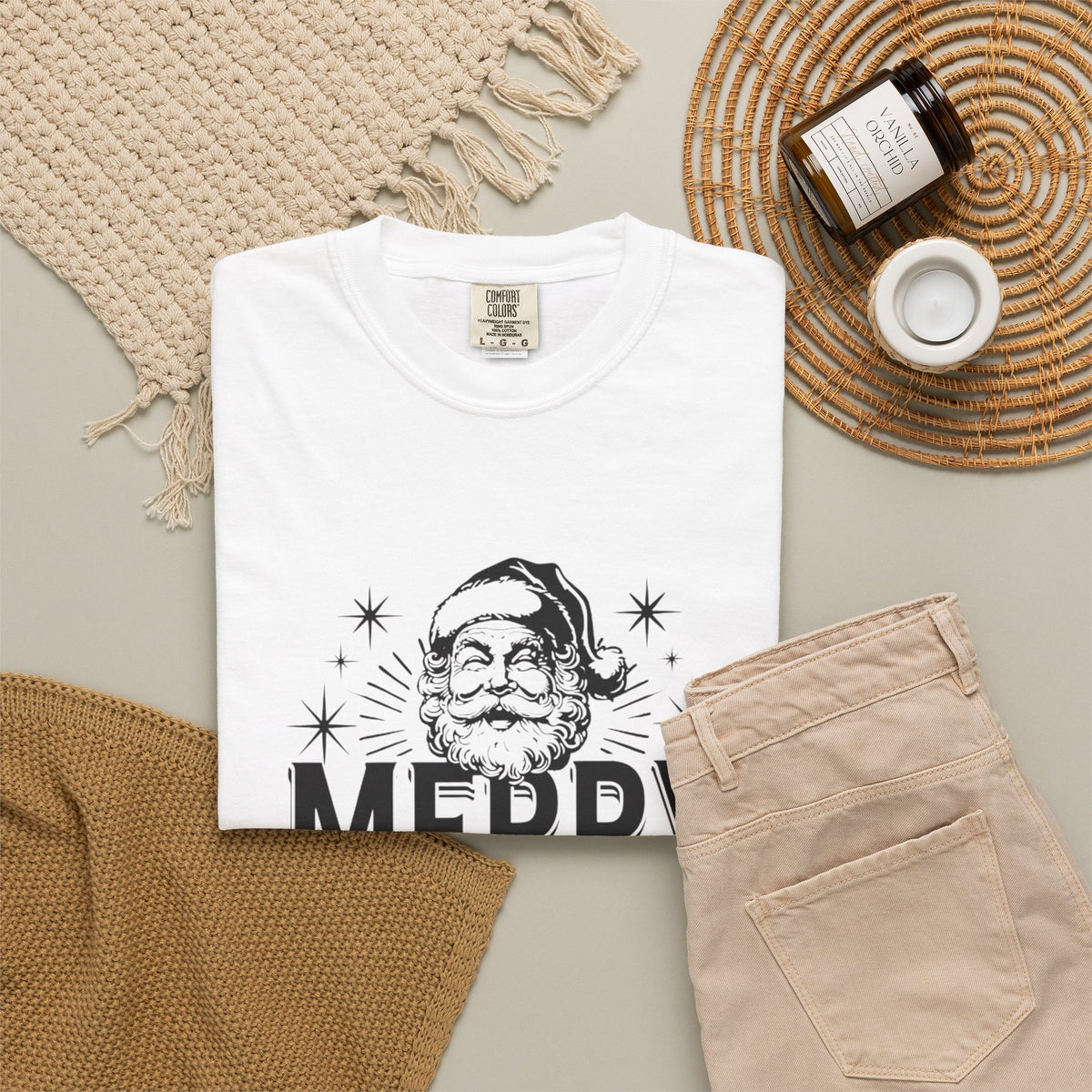 Merry Christmas Santa Face T-shirt | Vintage Holiday Typography