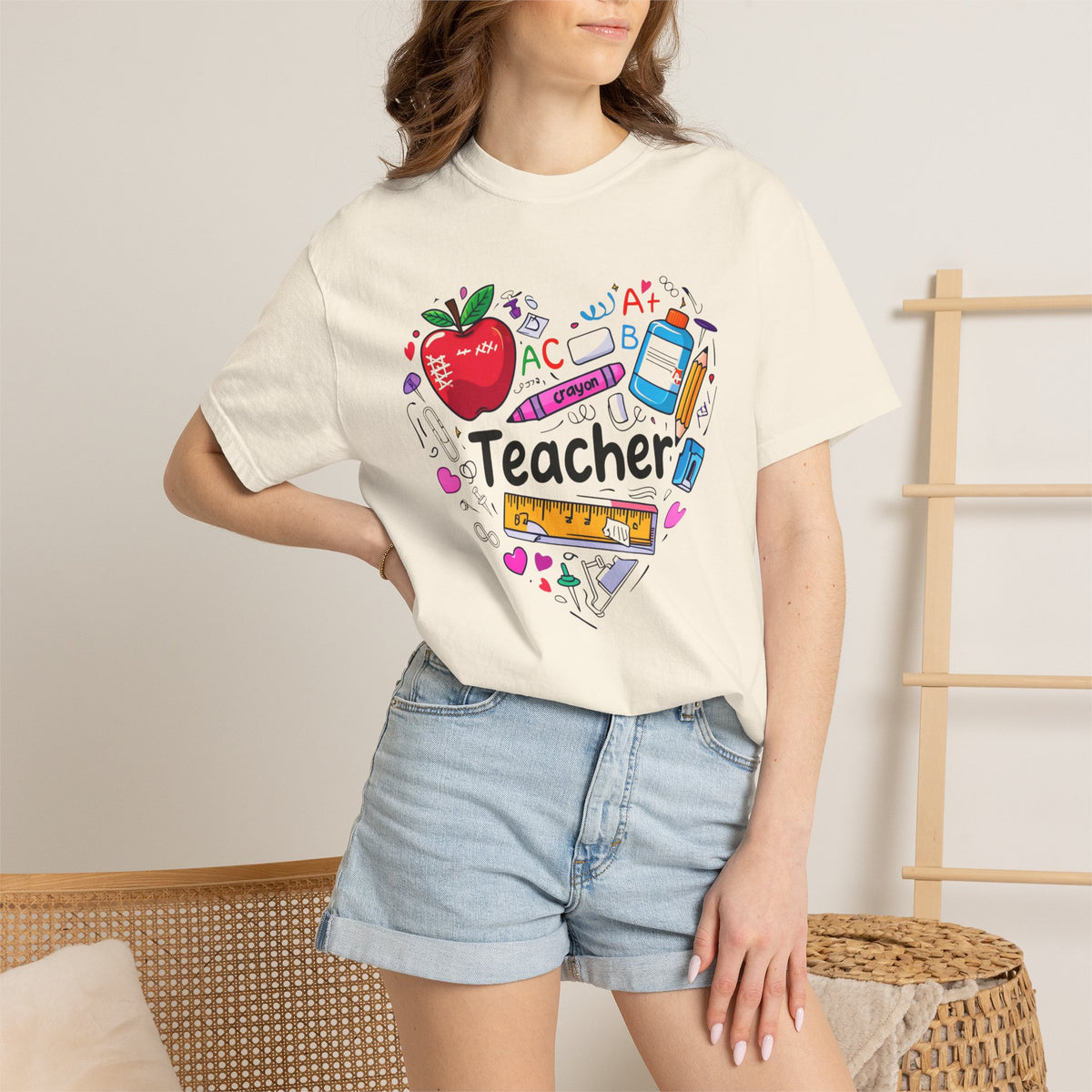 Heart of School Teacher T-shirt | Apple Pencil Ruler Classroom Design