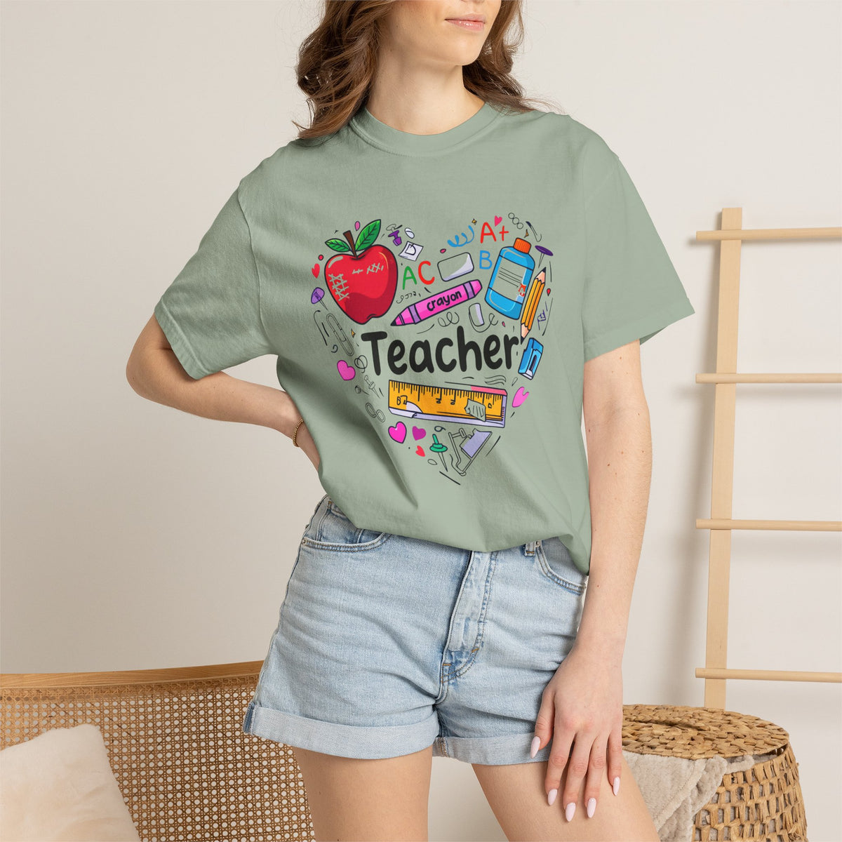 Heart of School Teacher T-shirt | Apple Pencil Ruler Classroom Design