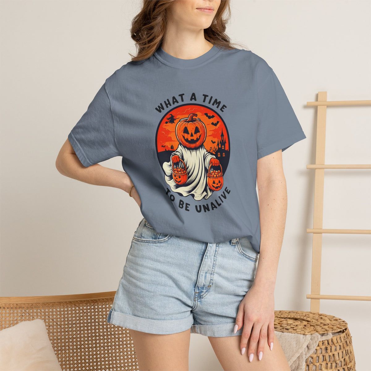 What a Time to Be Unalive Halloween T-shirt | Pumpkin Ghost Design
