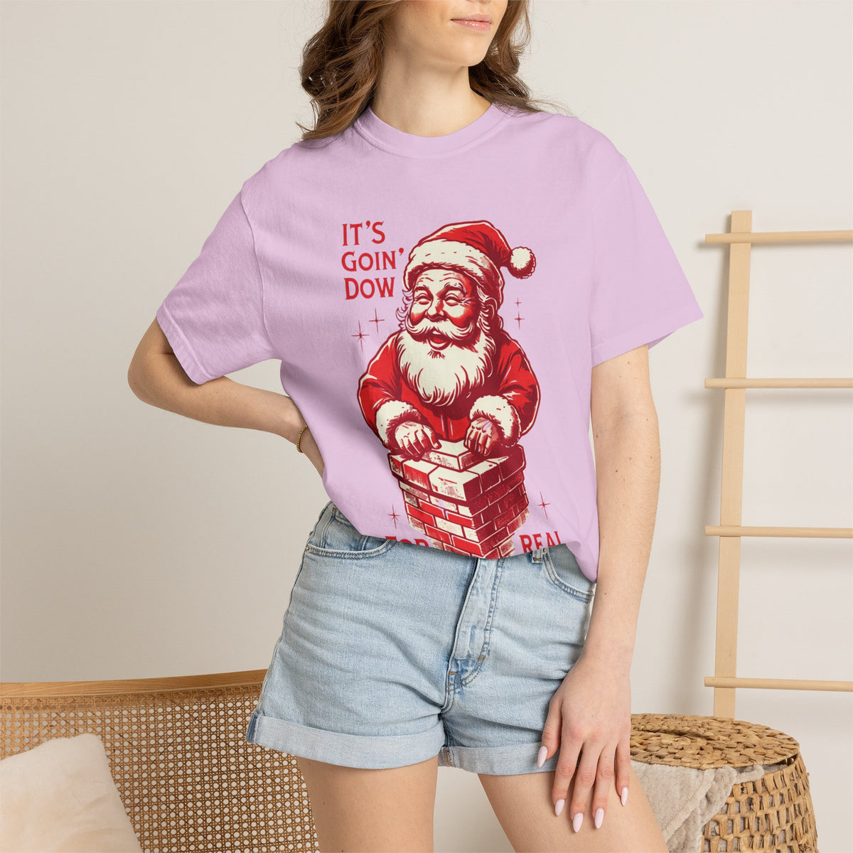 Santa climbing down chimney T-shirt | vintage red illustration, Christmas tee